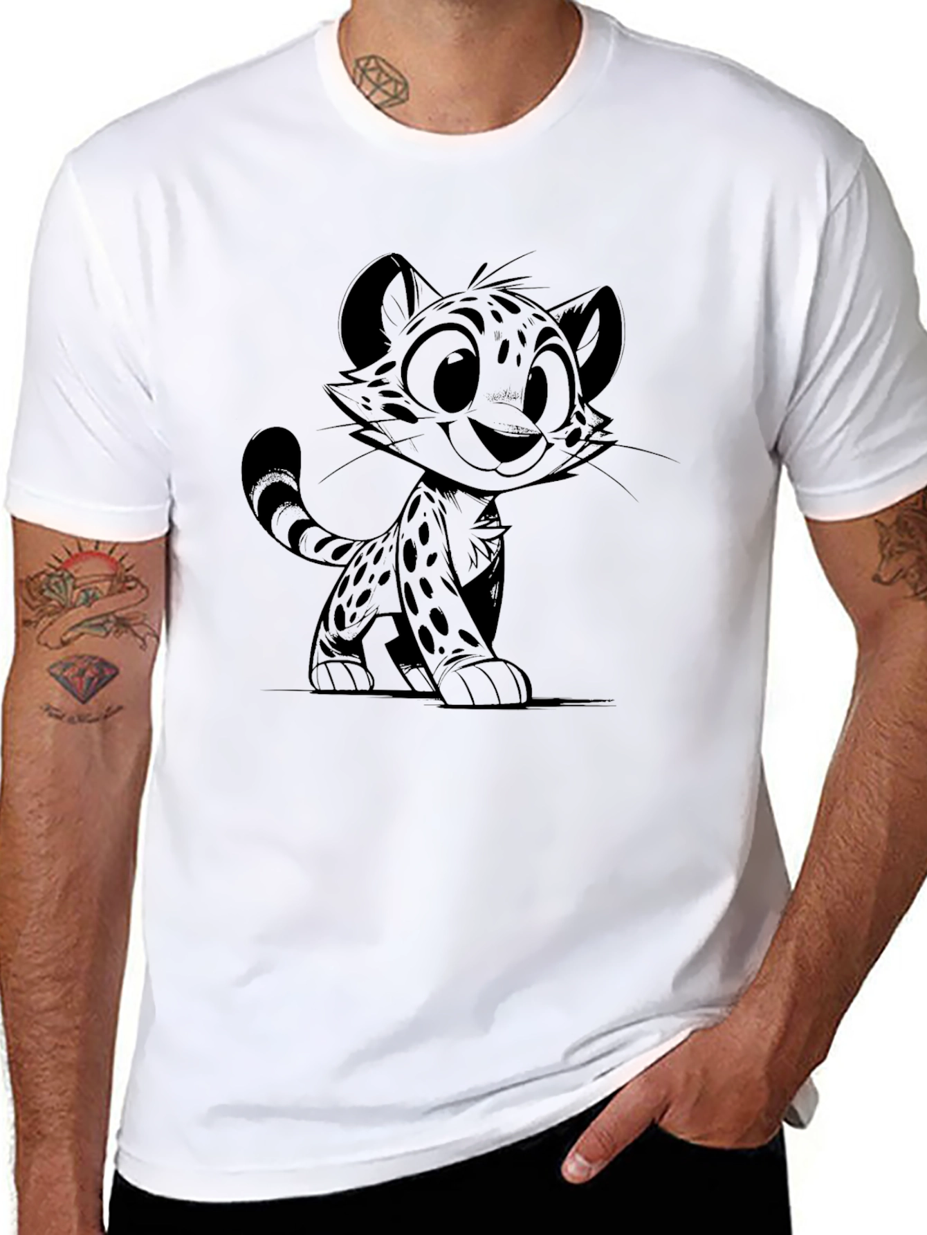 Cheetah Cub Graphic Tee - Black Cotton Blend Shirt
