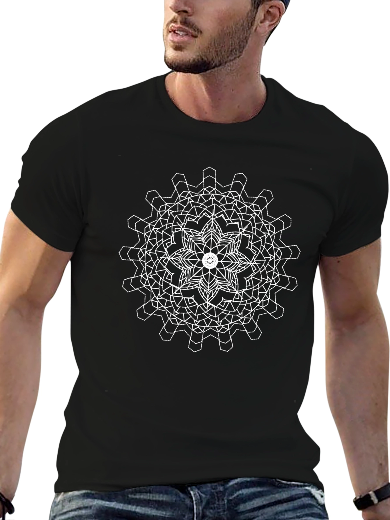 Geometric Mandala Graphic Print Tee - Black