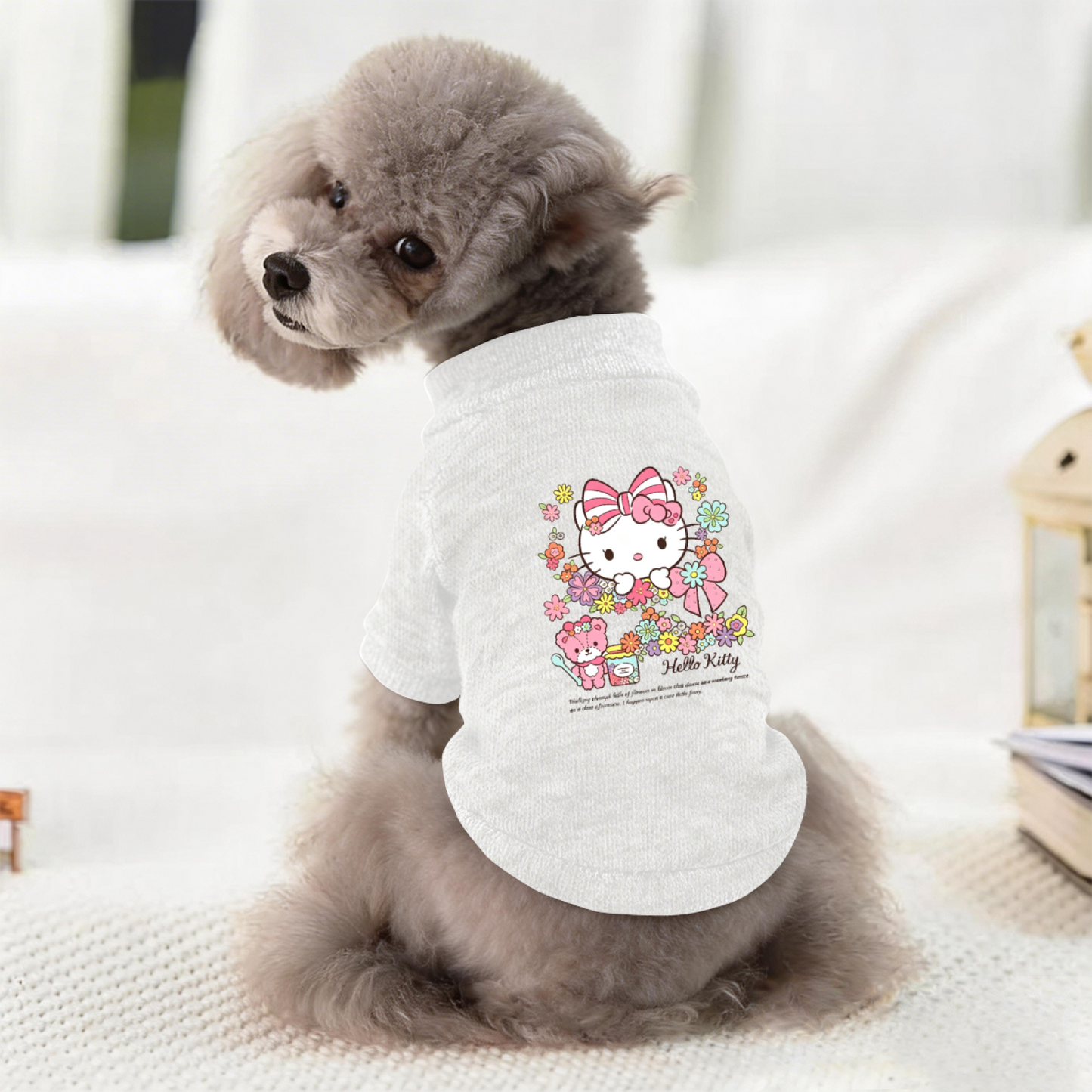 Blooming Floral Hello Kitty Pet Sweater, Kawaii Girly Puppy Cardigan