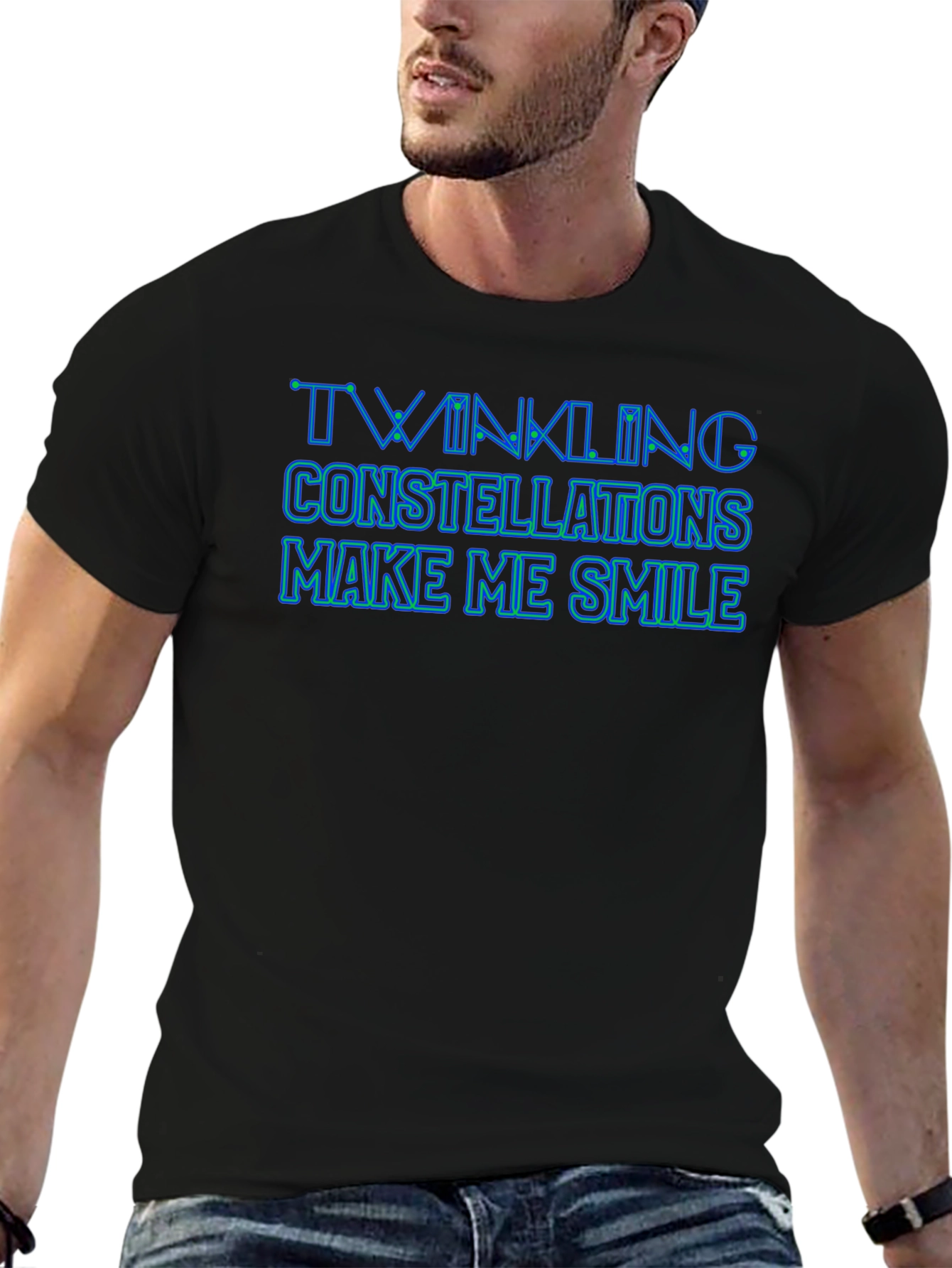 Twinkling Constellations Graphic Tee - Soft Black Cotton