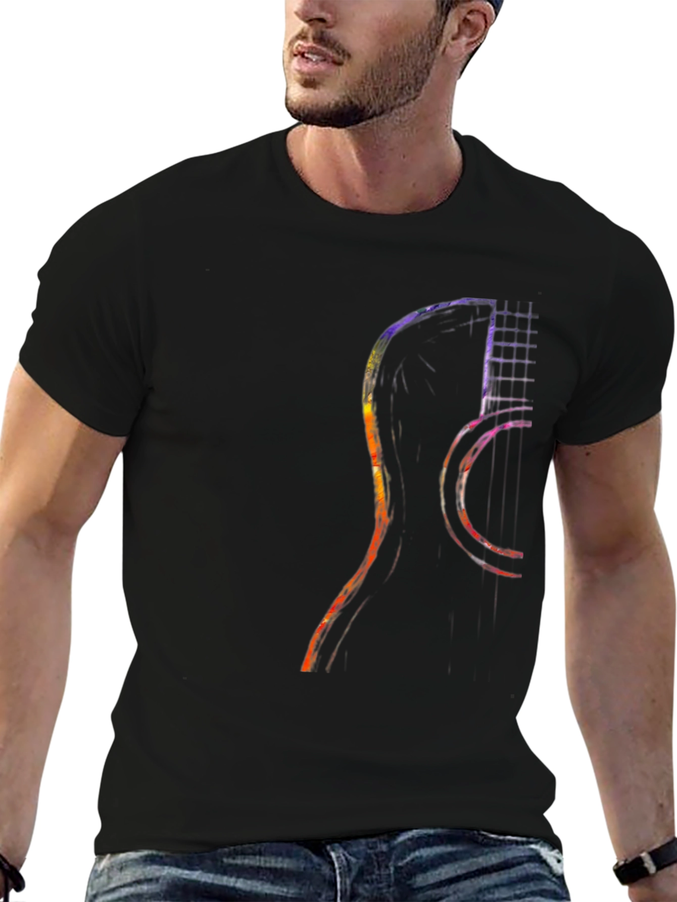 Guitar Silhouette Graphic Tee - Modern Musician Shirt