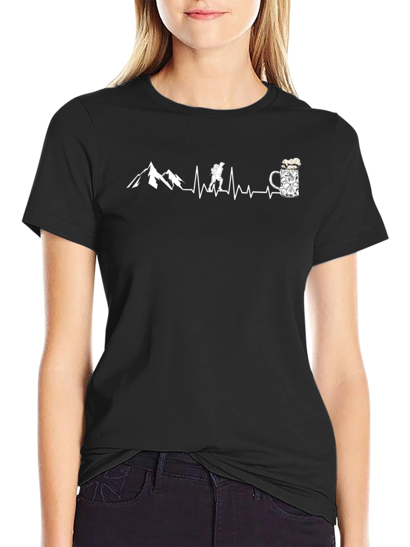 Hiker Heartbeat Beer Mug T-Shirt - Adventure Ready