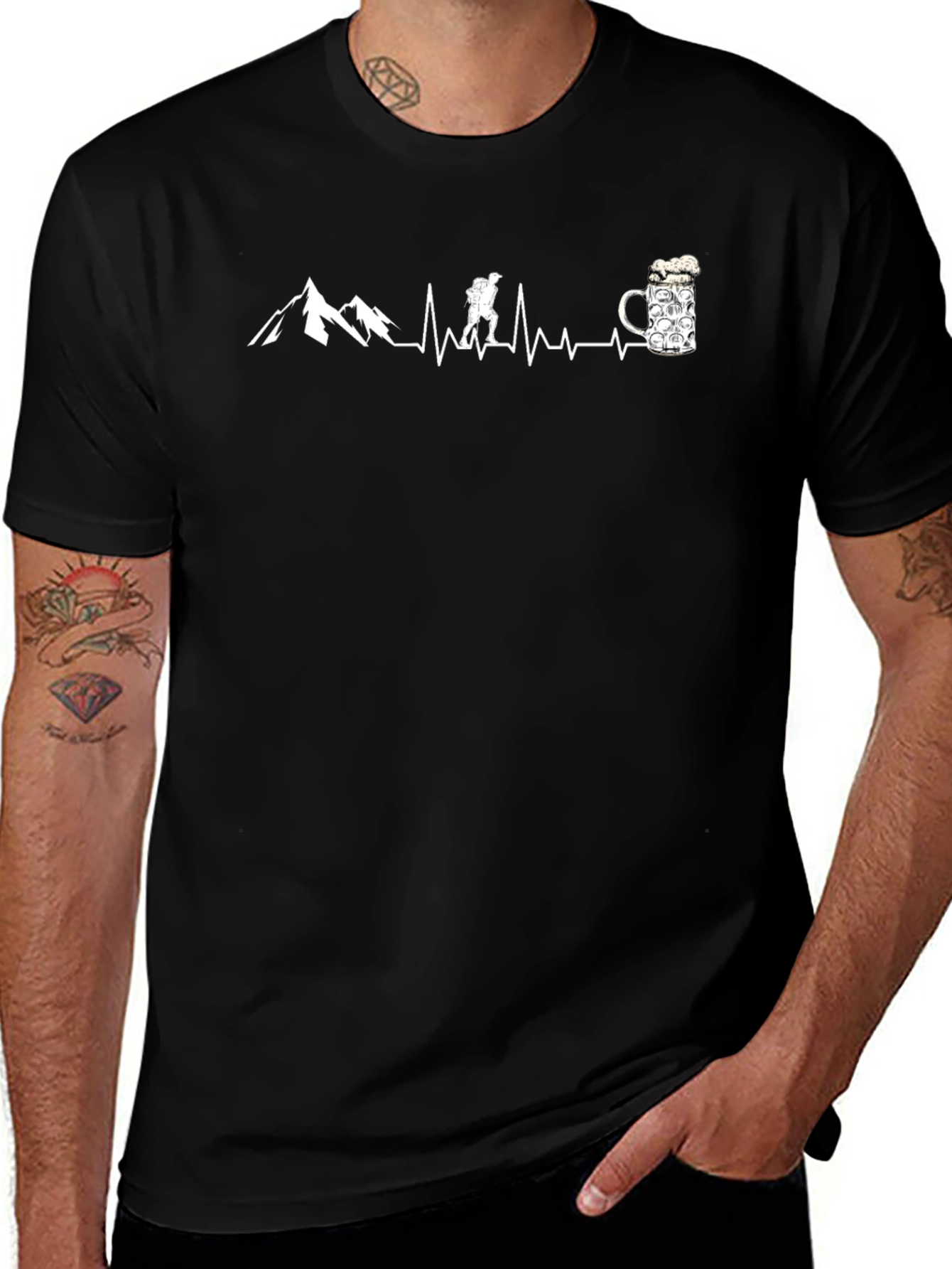 Hiker Heartbeat Beer Mug T-Shirt - Adventure Ready