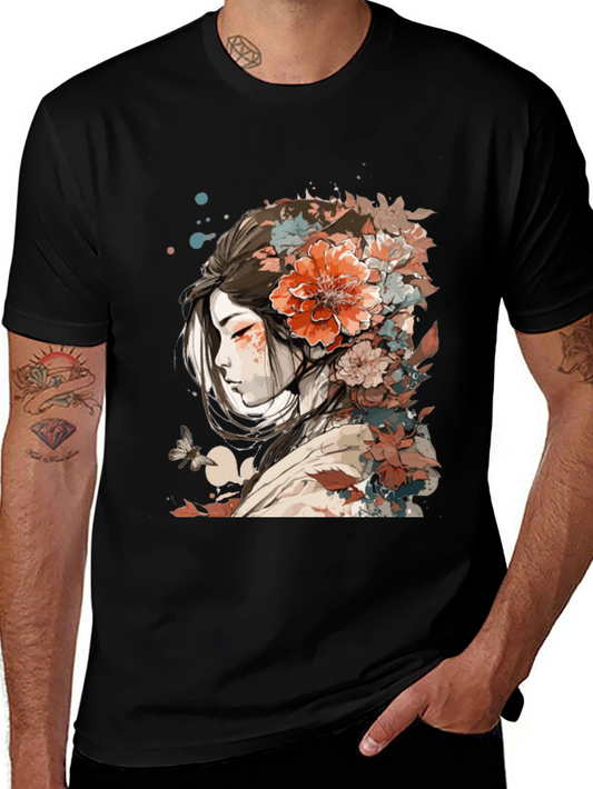 Floral Geisha Graphic Tee - Stylish Comfort