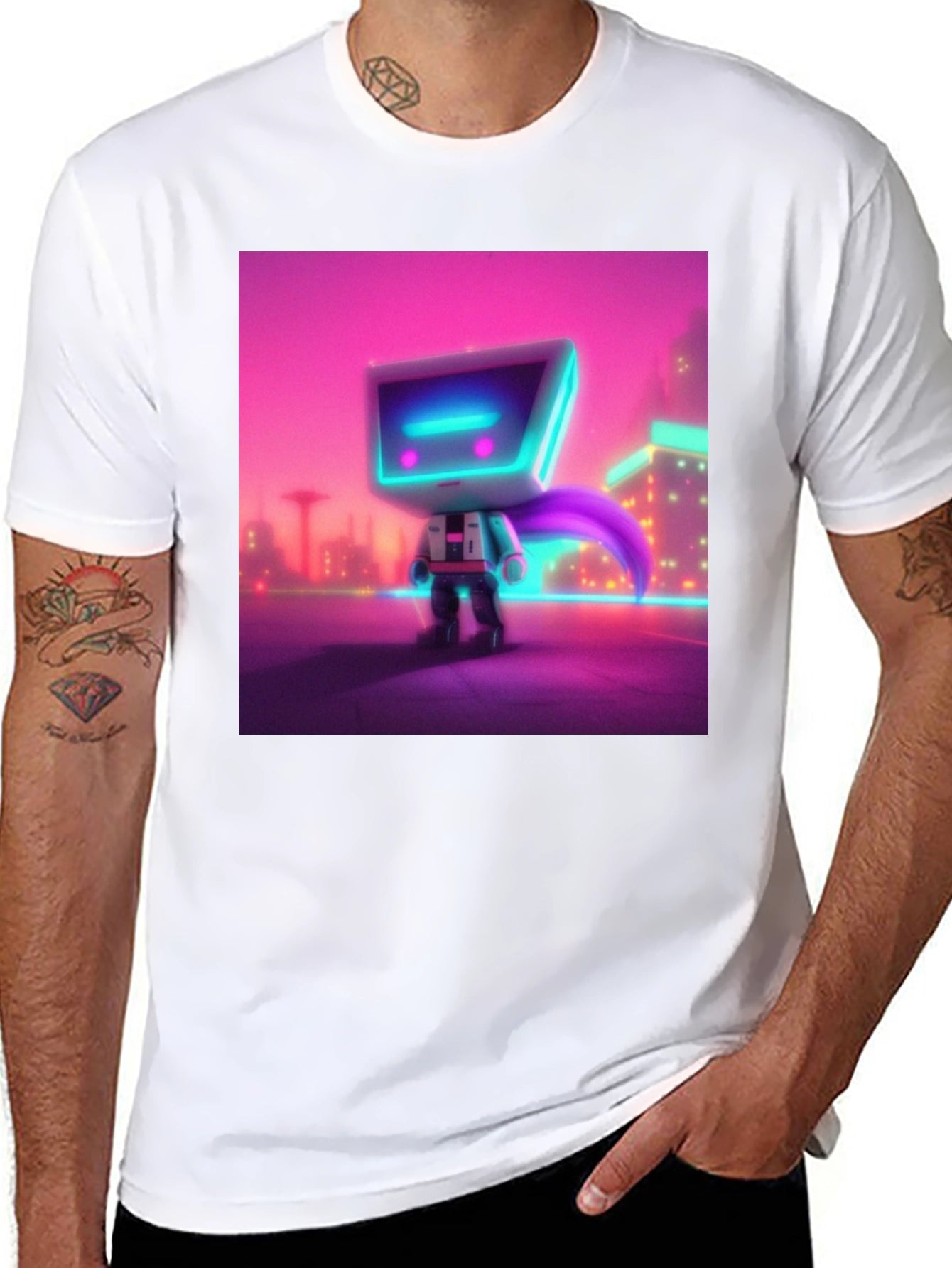 Cyberpunk Robot T-Shirt - Neon City Hero