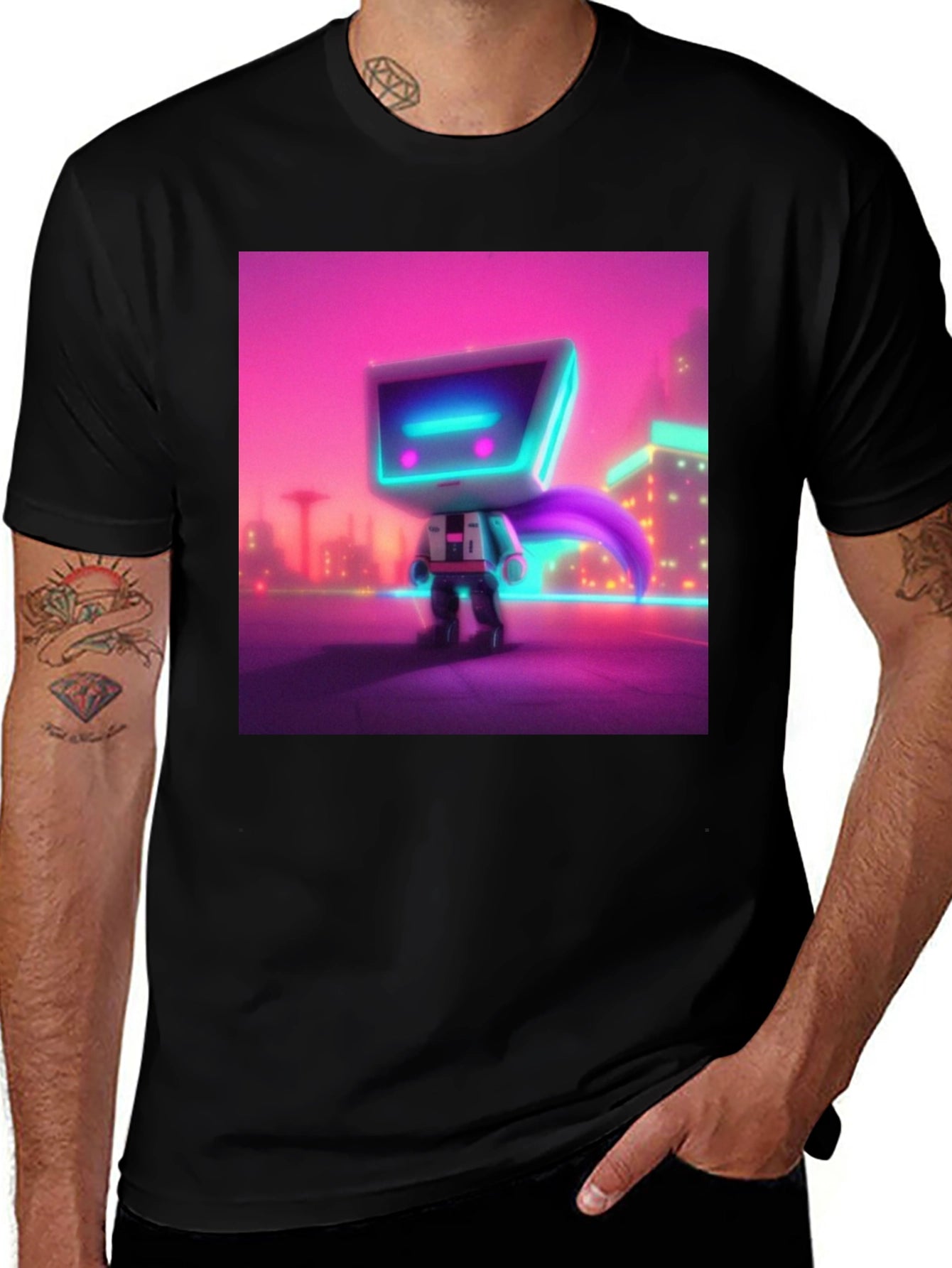 Cyberpunk Robot T-Shirt - Neon City Hero