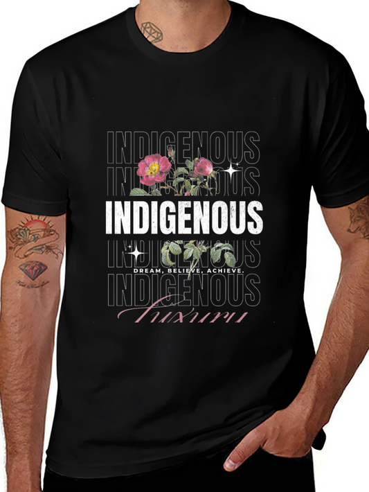 Indigenous Floral Print Black T-Shirt
