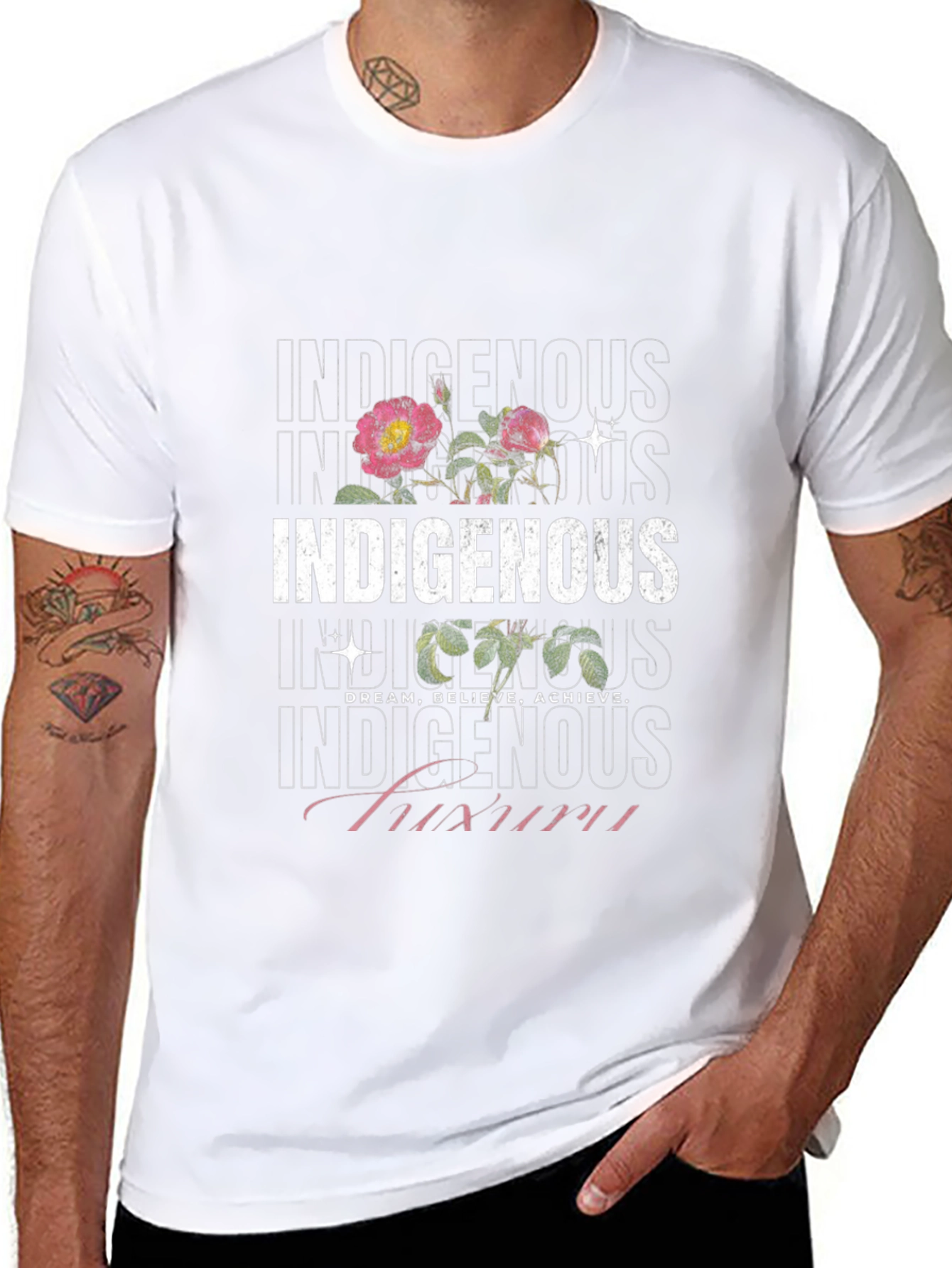 Indigenous Floral Print Black T-Shirt