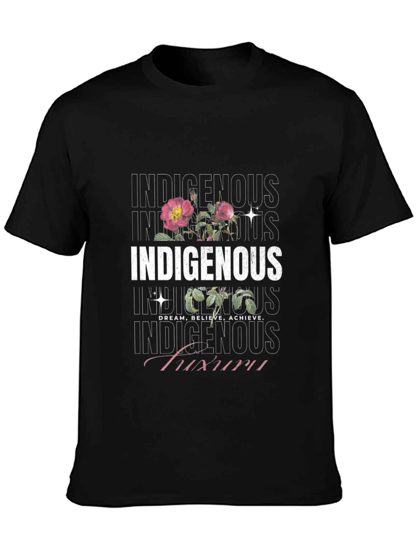 Indigenous Floral Print Black T-Shirt