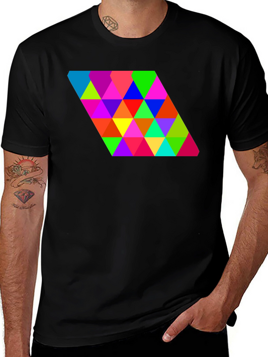 Geometric Triangle Pattern Black Tee
