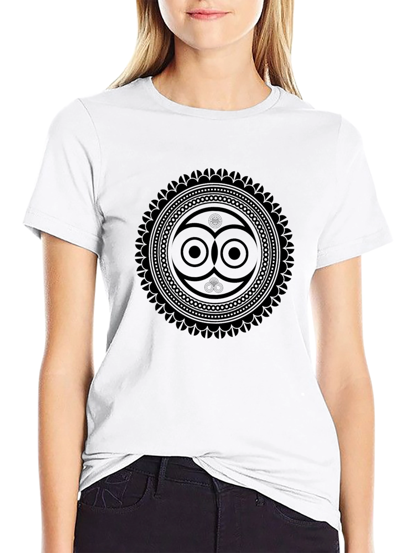 Geometric Owl Print Black T-Shirt