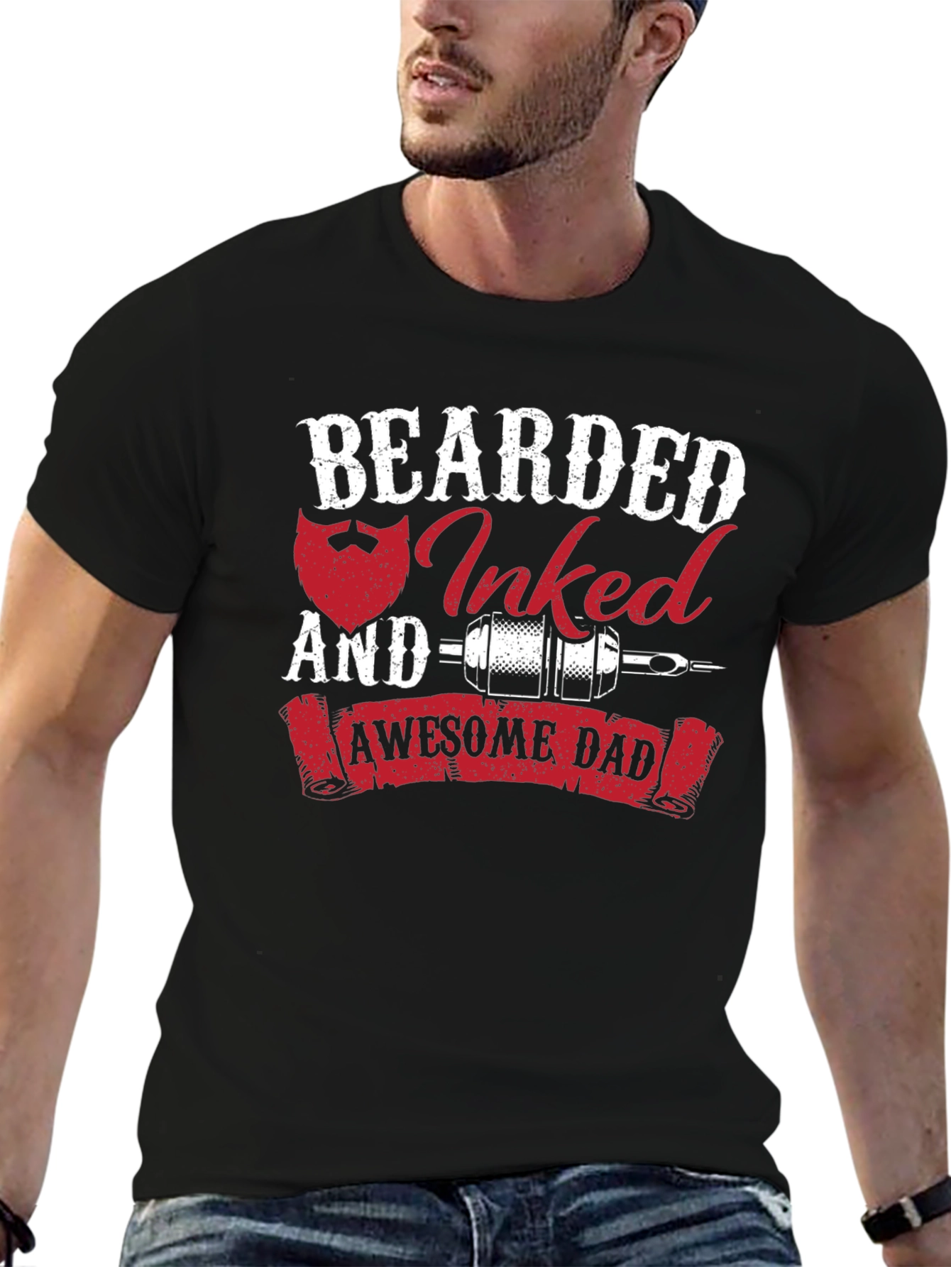 Bearded Inked Awesome Dad T-Shirt
