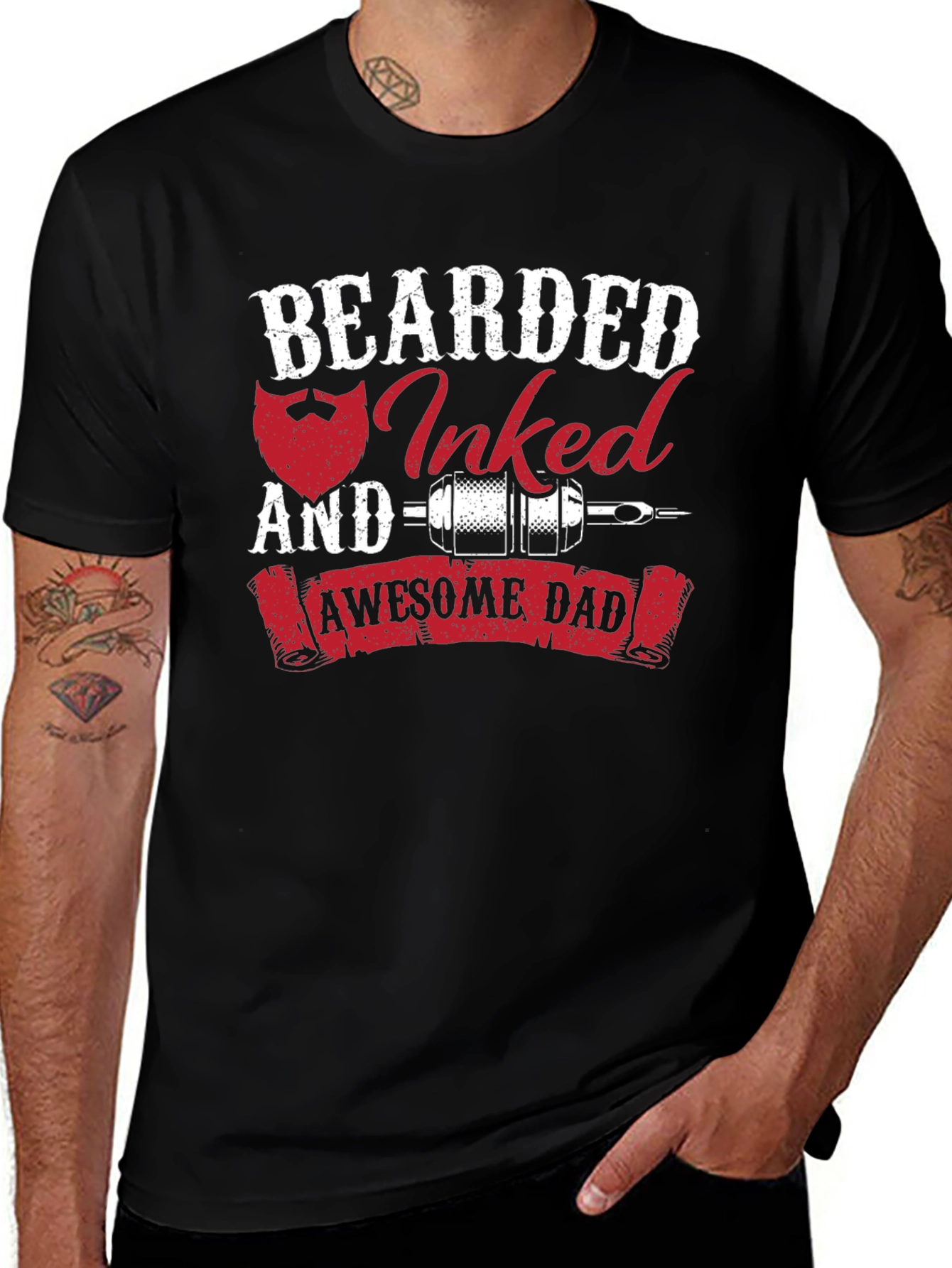 Bearded Inked Awesome Dad T-Shirt
