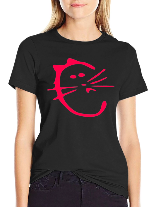 Funny Cat Graphic T-Shirt - Unique Pink Design on Black Cotton Tee