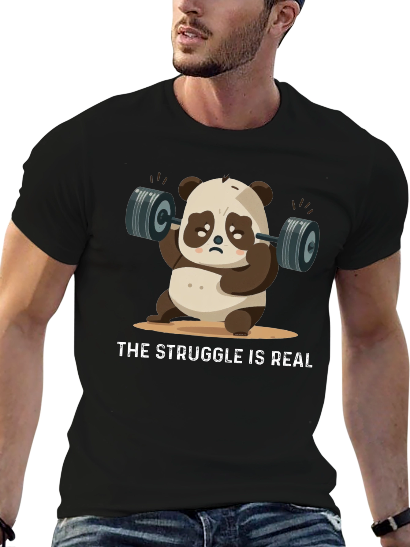 Funny Panda Lifting Weights T-Shirt