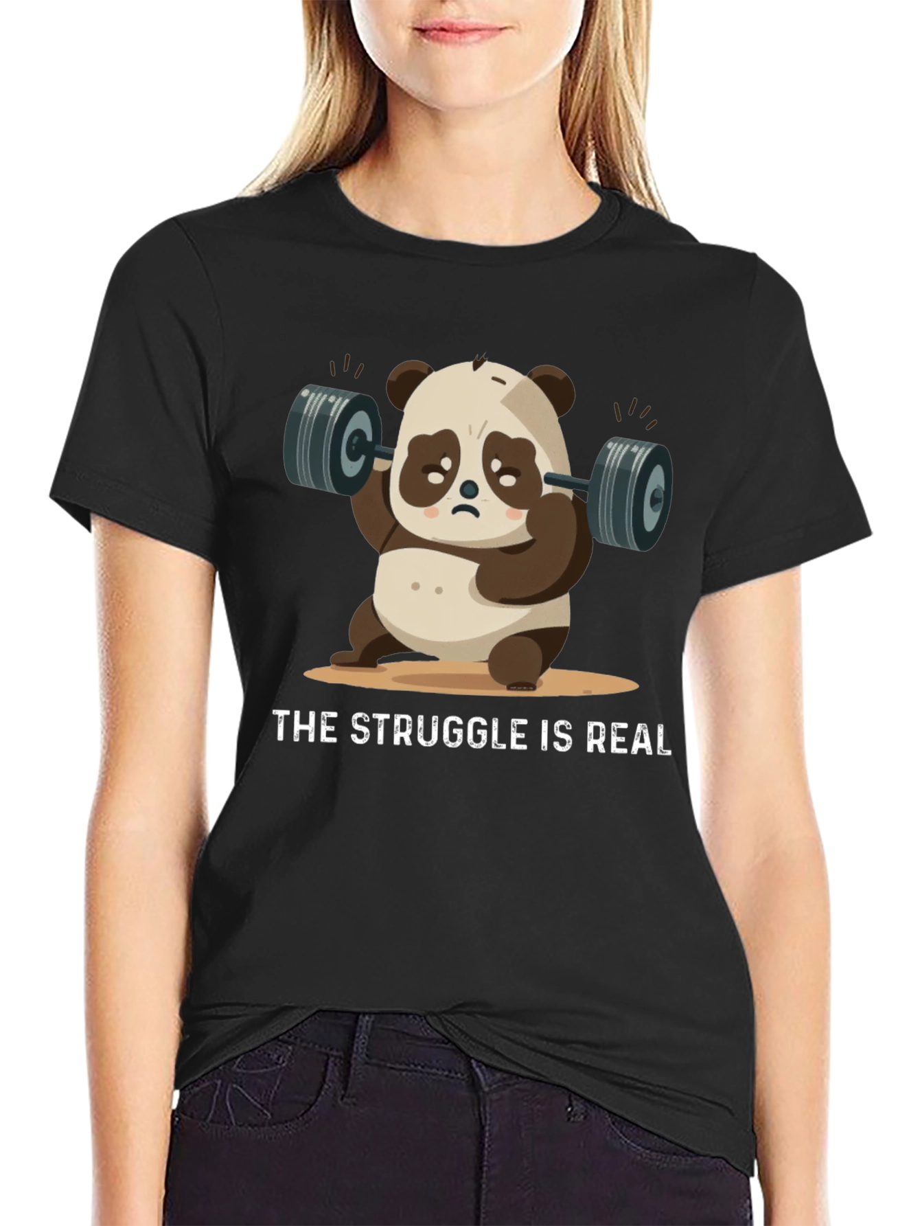 Funny Panda Lifting Weights T-Shirt