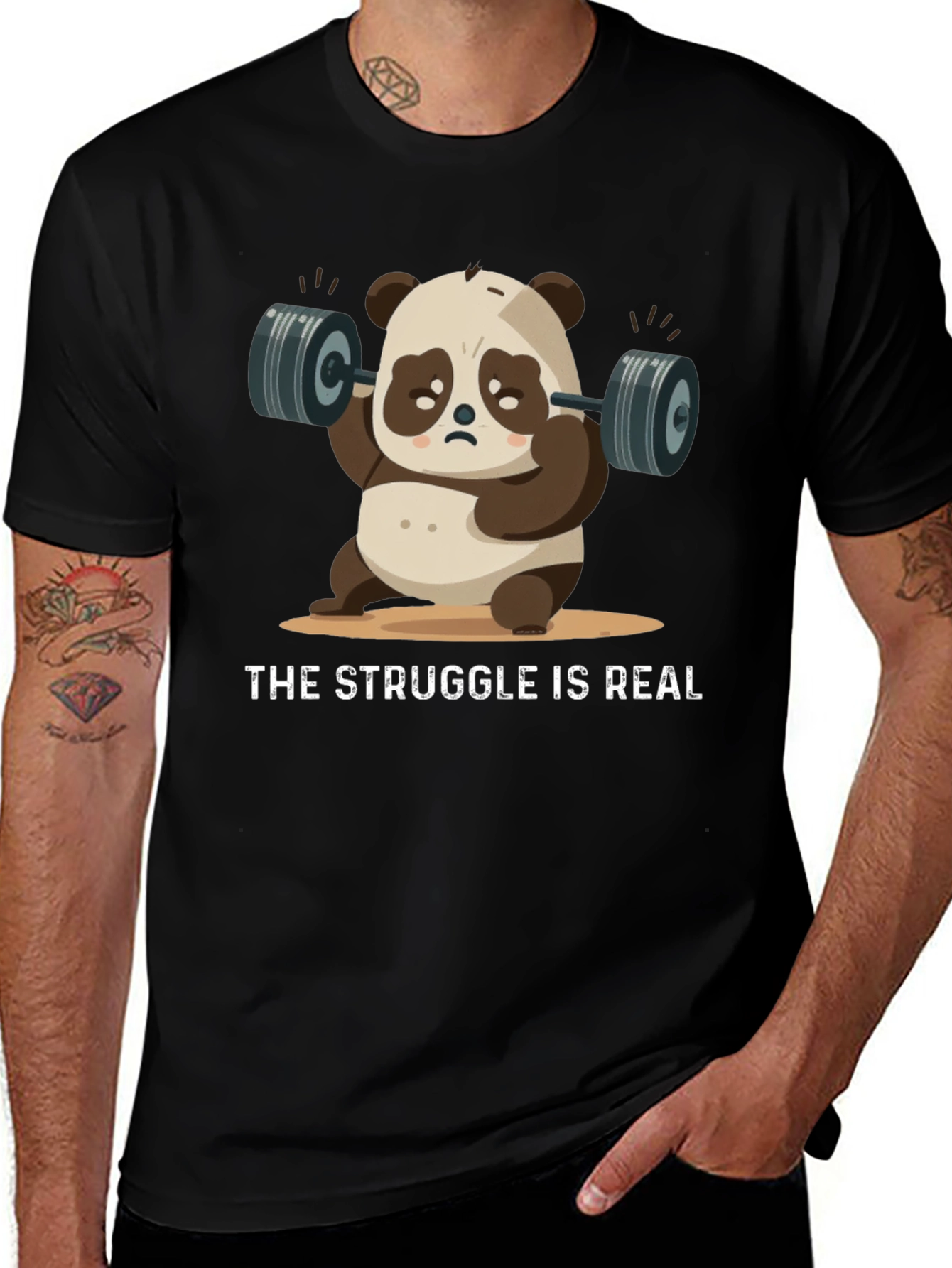 Funny Panda Lifting Weights T-Shirt