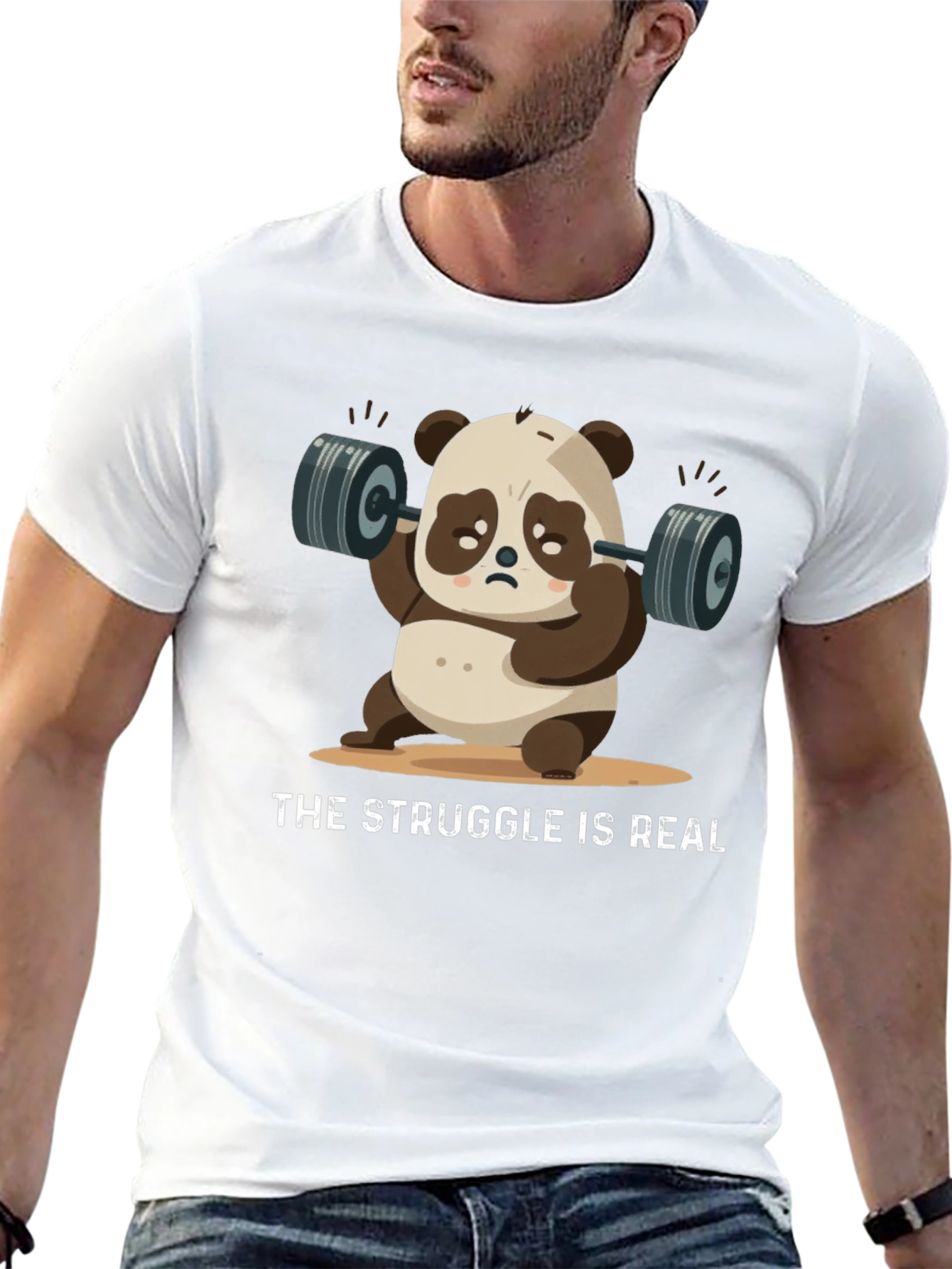Funny Panda Lifting Weights T-Shirt