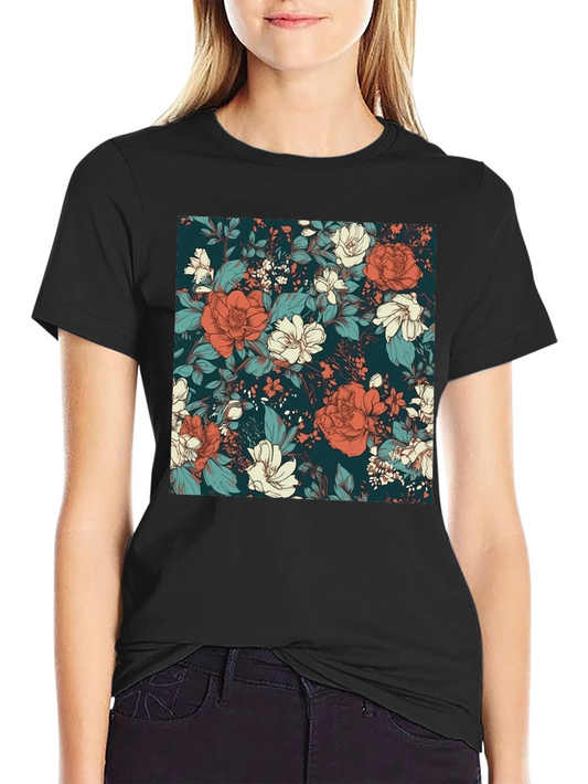Floral Print Black T-Shirt - Elegant Style