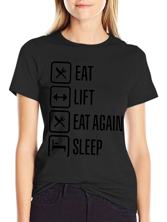 Eat Lift Sleep Black Graphic Tee - Fitness Lifestyle Shirt
