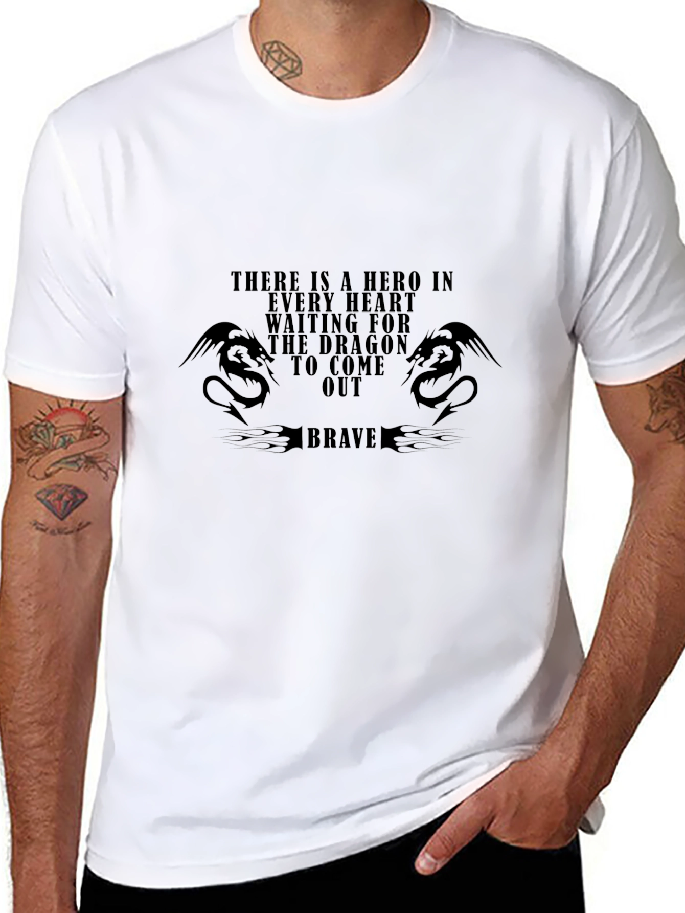 Dragon Hero Brave Graphic Tee - Stylish Black T-Shirt