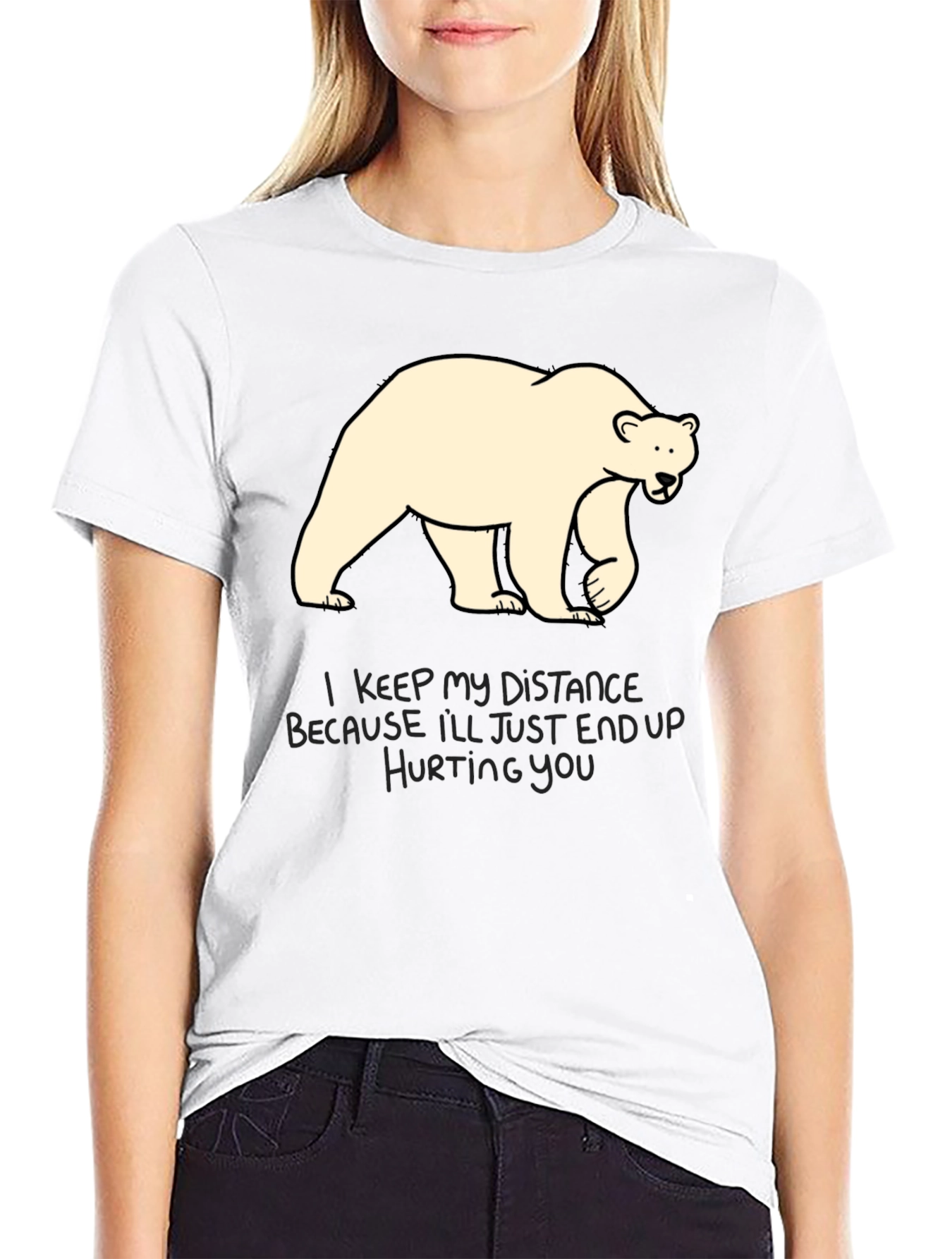 Distance Bear Graphic T-Shirt - Black Crew Neck Tee
