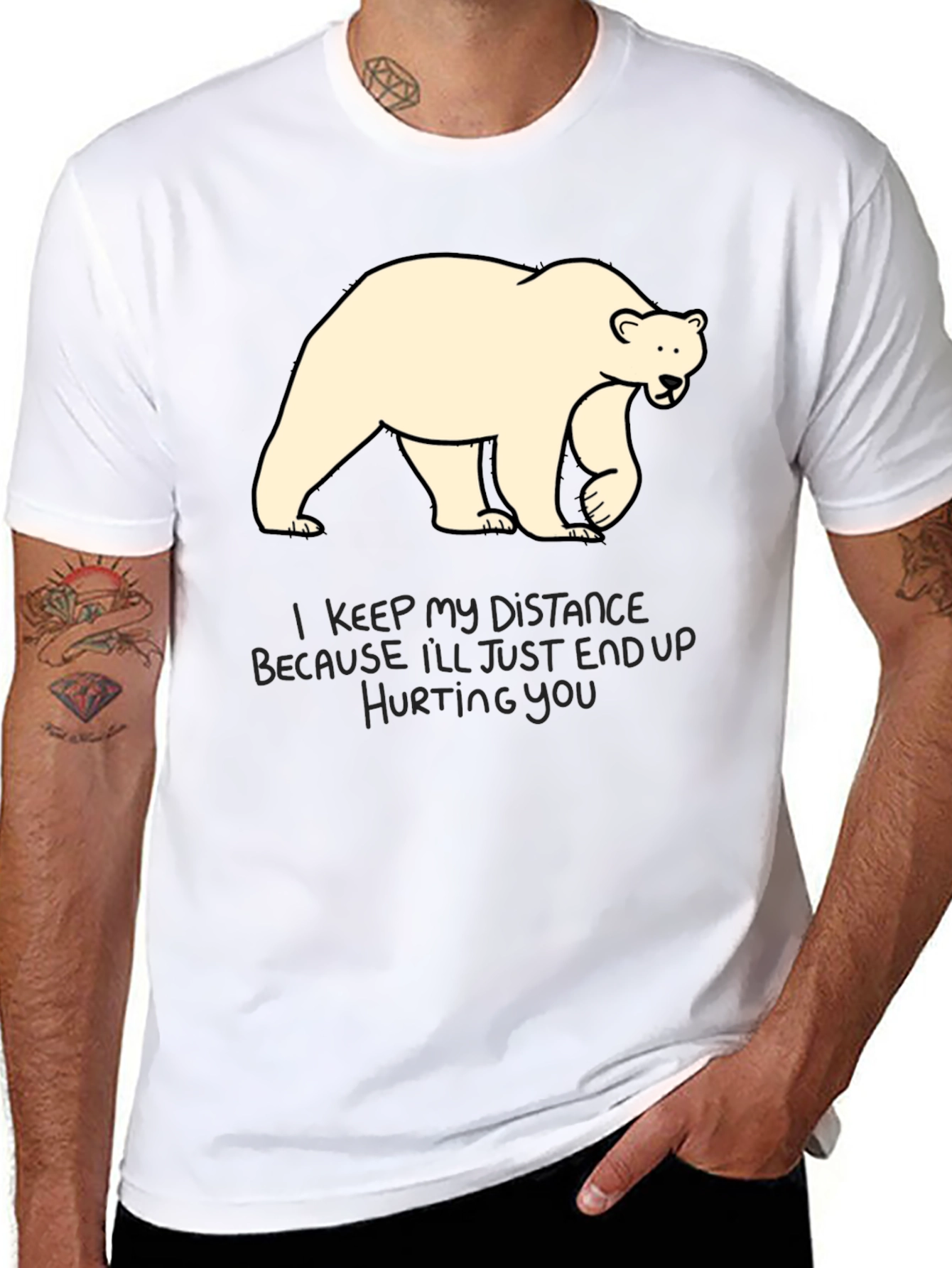 Distance Bear Graphic T-Shirt - Black Crew Neck Tee