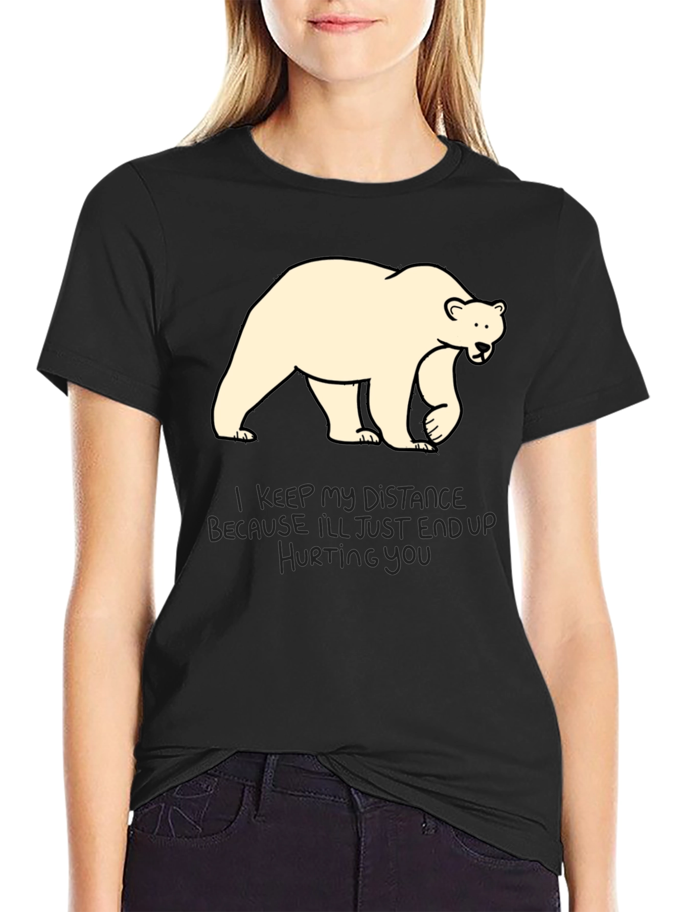 Distance Bear Graphic T-Shirt - Black Crew Neck Tee