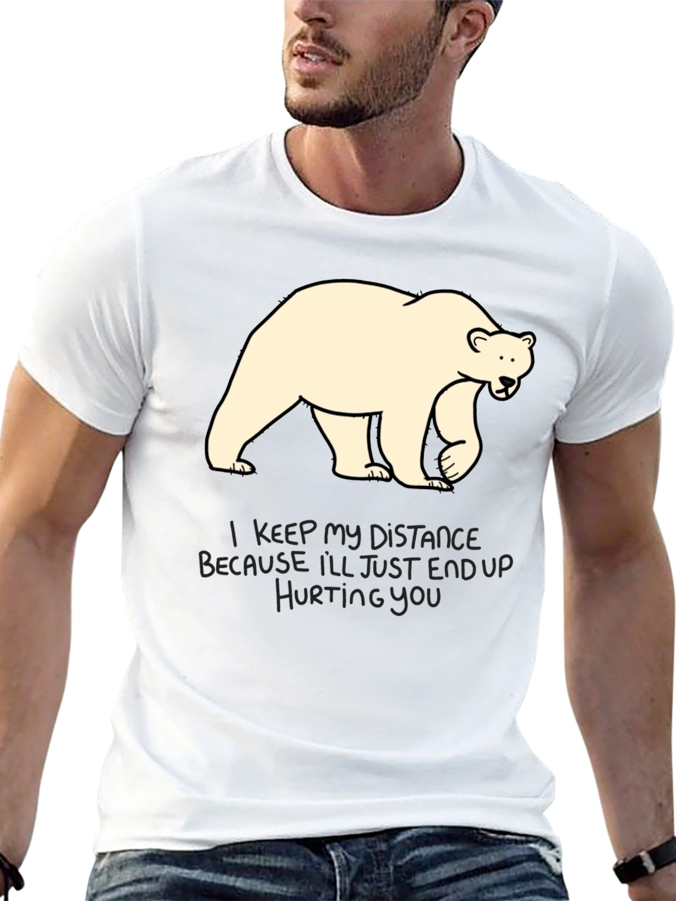 Distance Bear Graphic T-Shirt - Black Crew Neck Tee