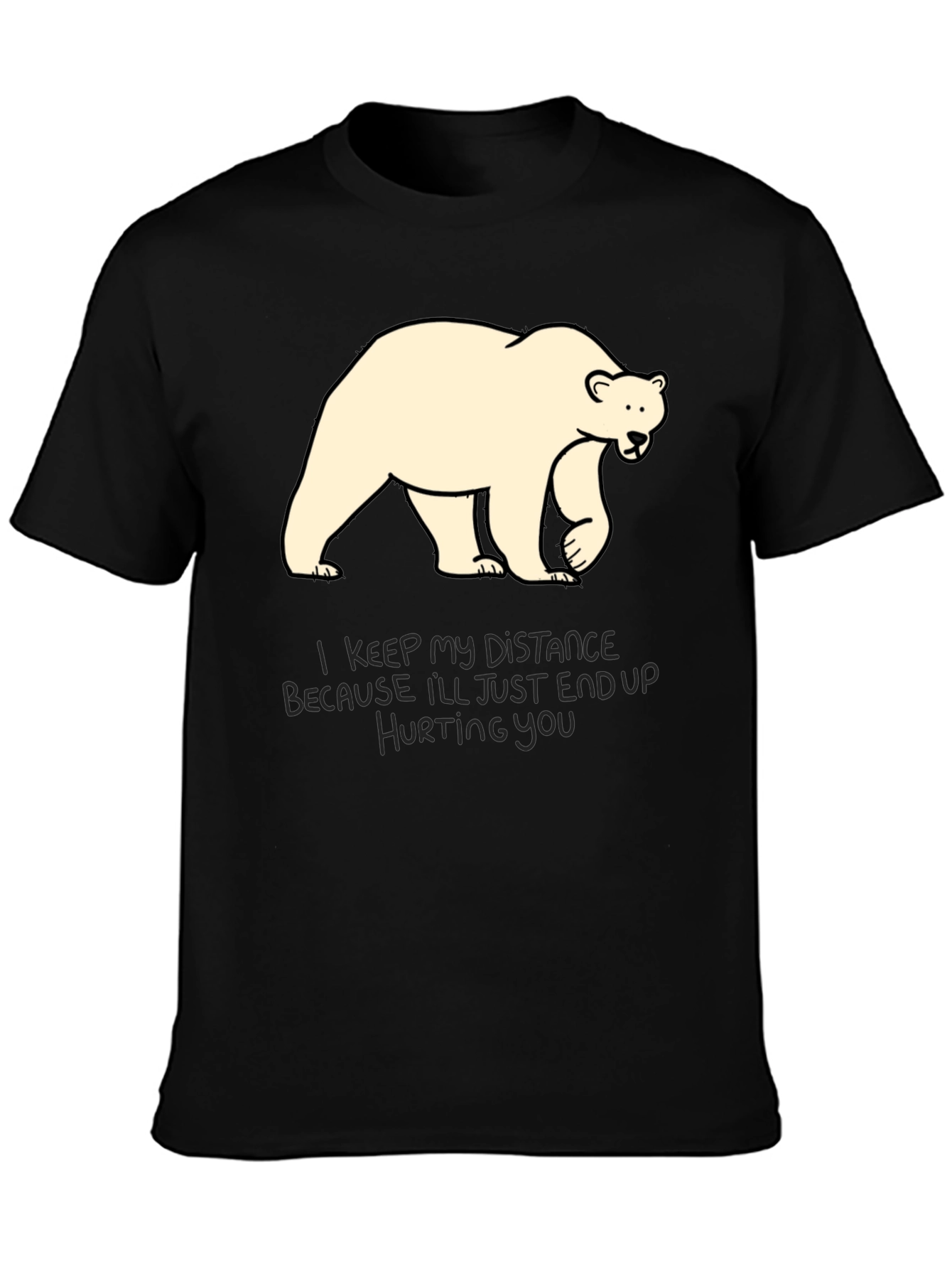Distance Bear Graphic T-Shirt - Black Crew Neck Tee