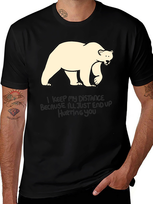 Distance Bear Graphic T-Shirt - Black Crew Neck Tee