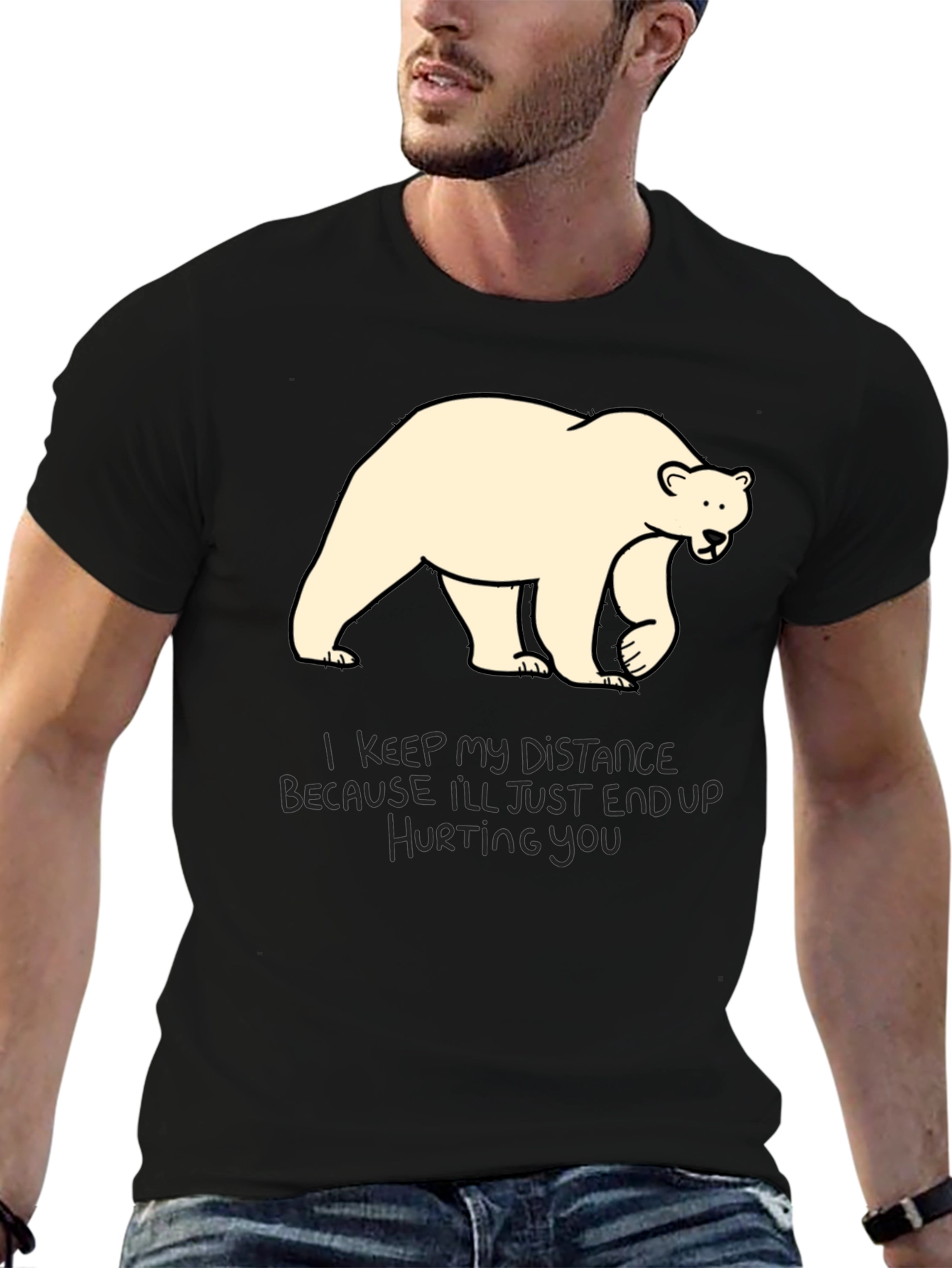 Distance Bear Graphic T-Shirt - Black Crew Neck Tee