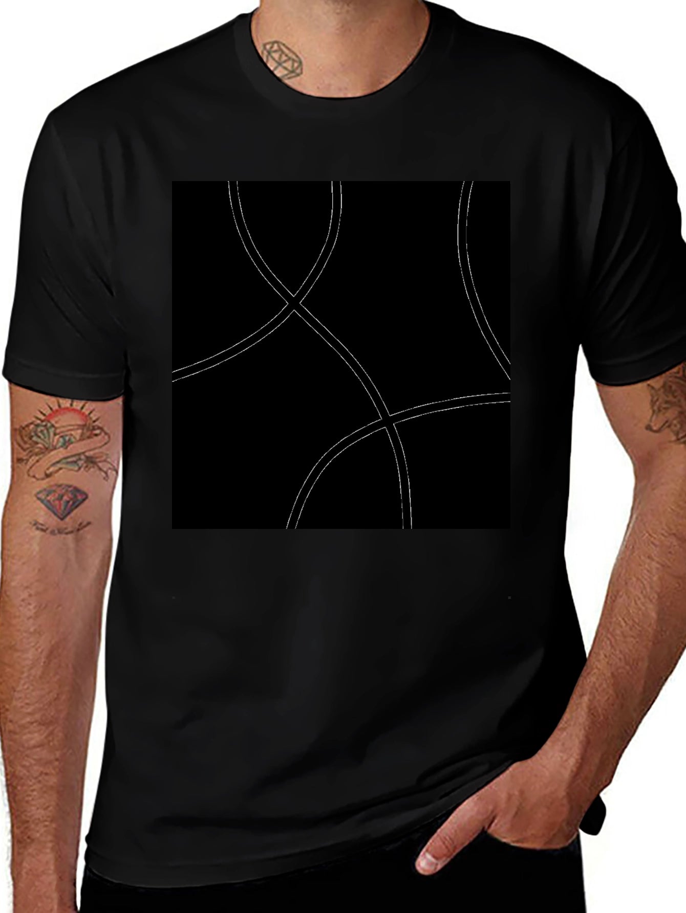 Abstract Curve Graphic Black T-Shirt