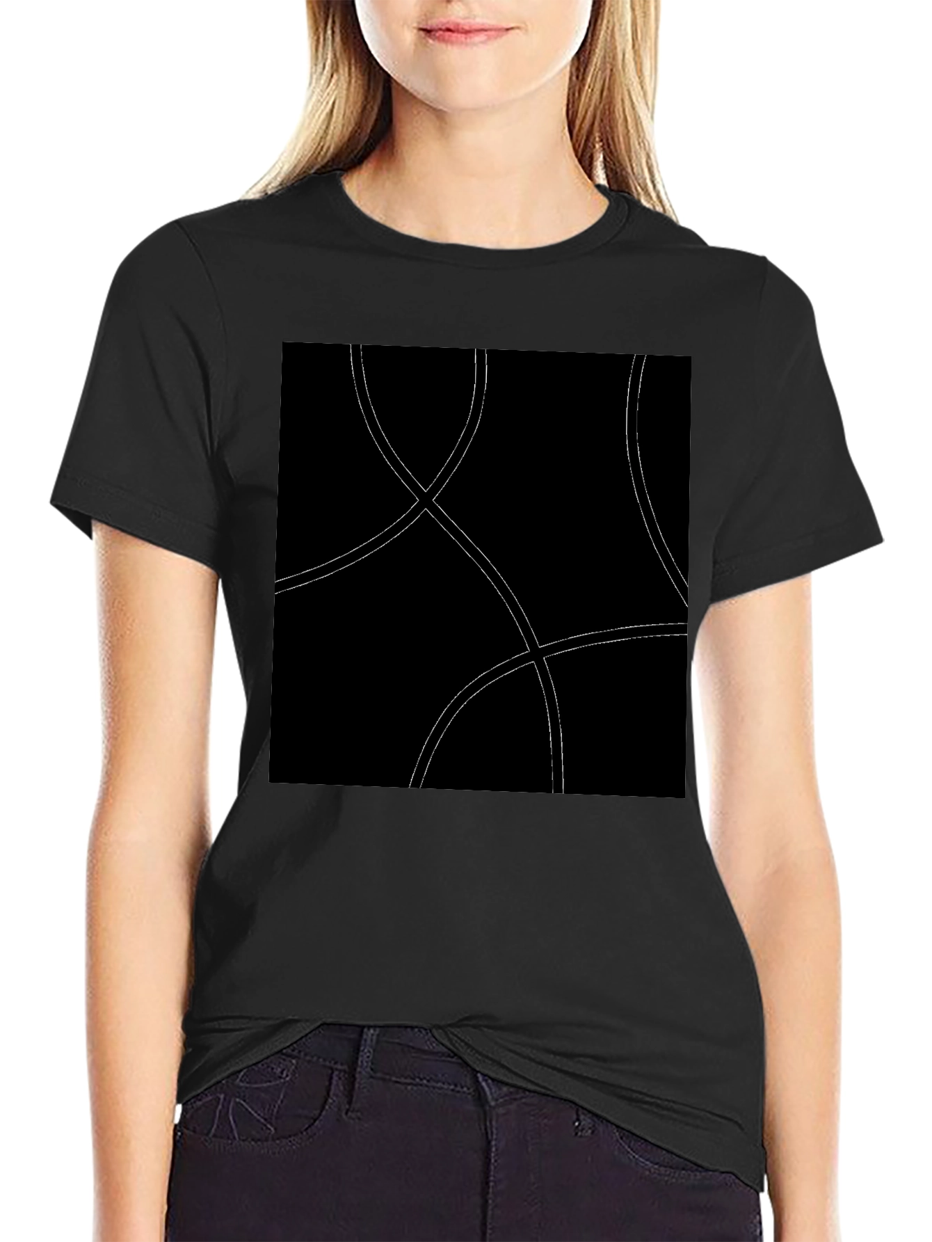 Abstract Curve Graphic Black T-Shirt