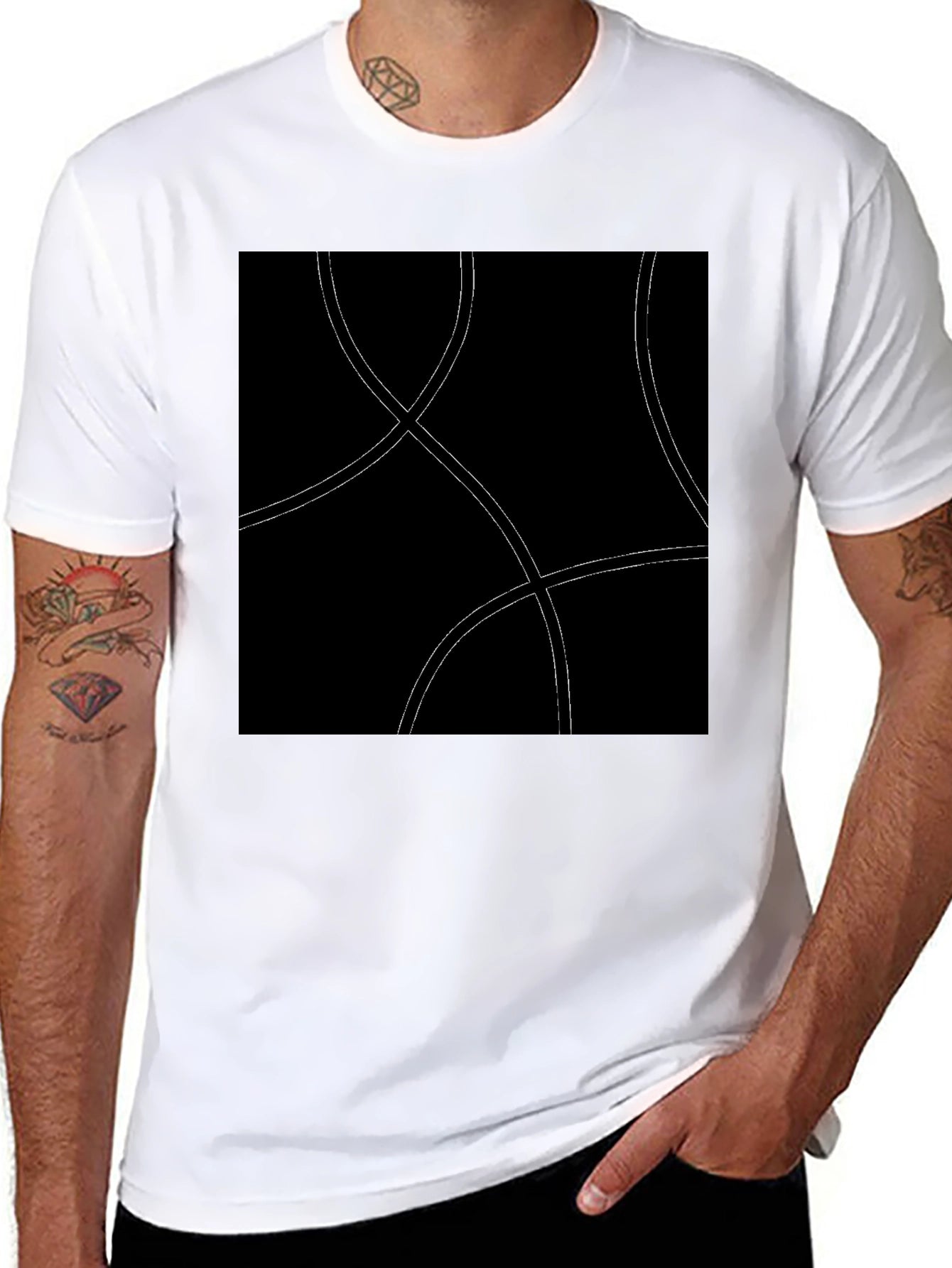 Abstract Curve Graphic Black T-Shirt