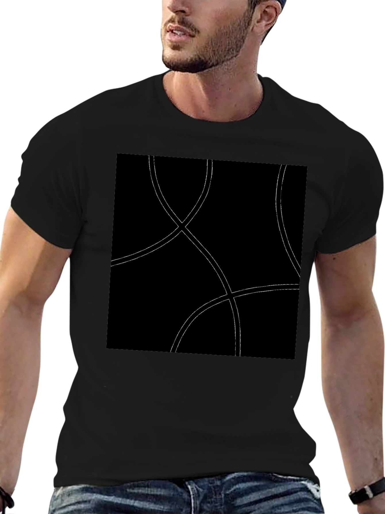Abstract Curve Graphic Black T-Shirt