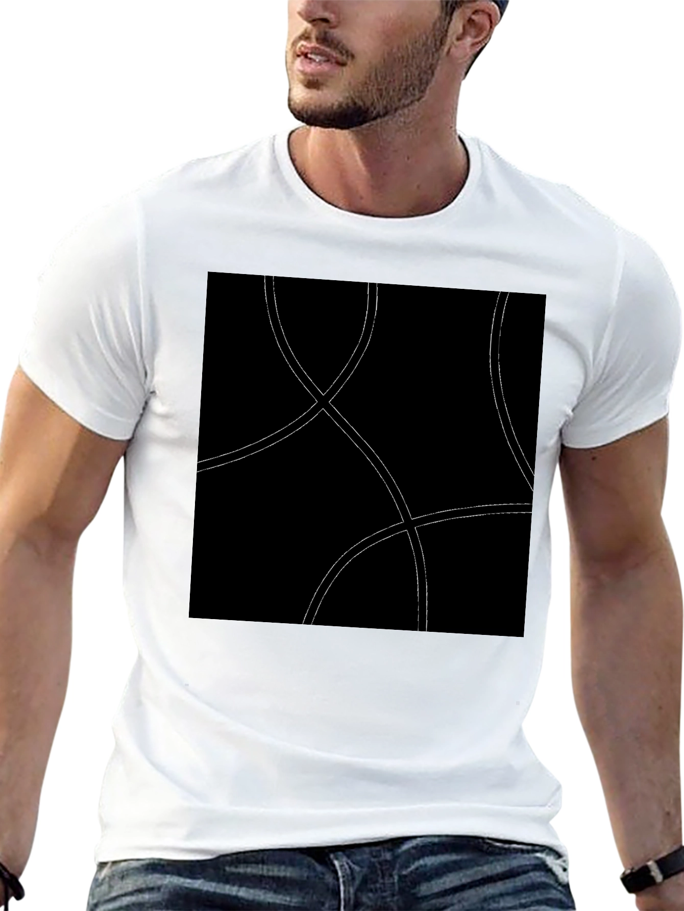 Abstract Curve Graphic Black T-Shirt