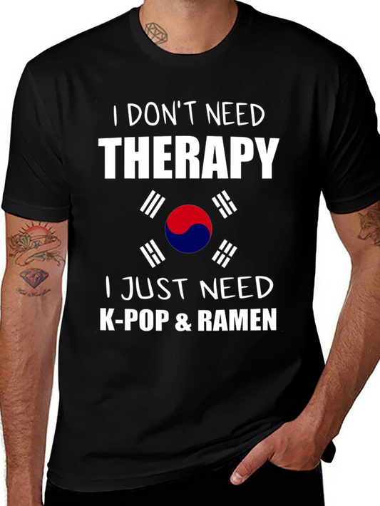 K-Pop & Ramen Therapy Tee - Korean Flag Design