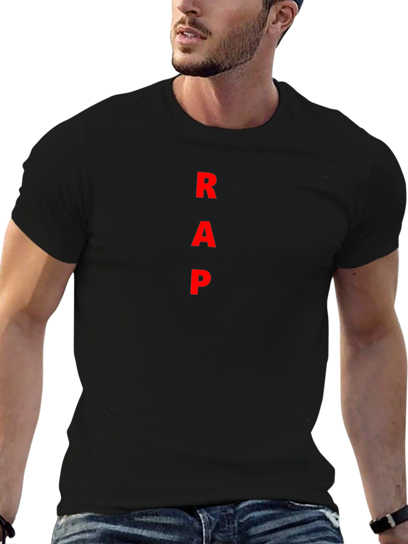 Mens Black T-Shirt with Red RAP Text