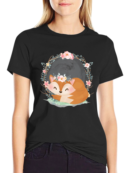 Cute Fox with Floral Crown Graphic Tee