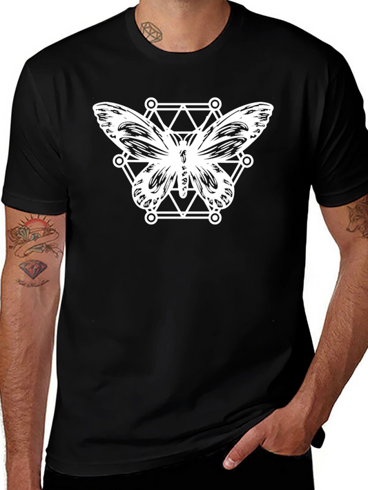 Geometric Butterfly Graphic Tee - Black