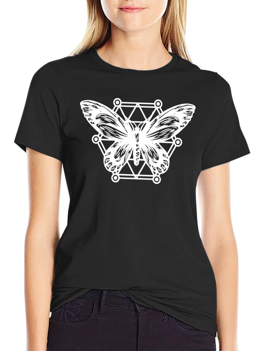 Geometric Butterfly Graphic Tee - Black