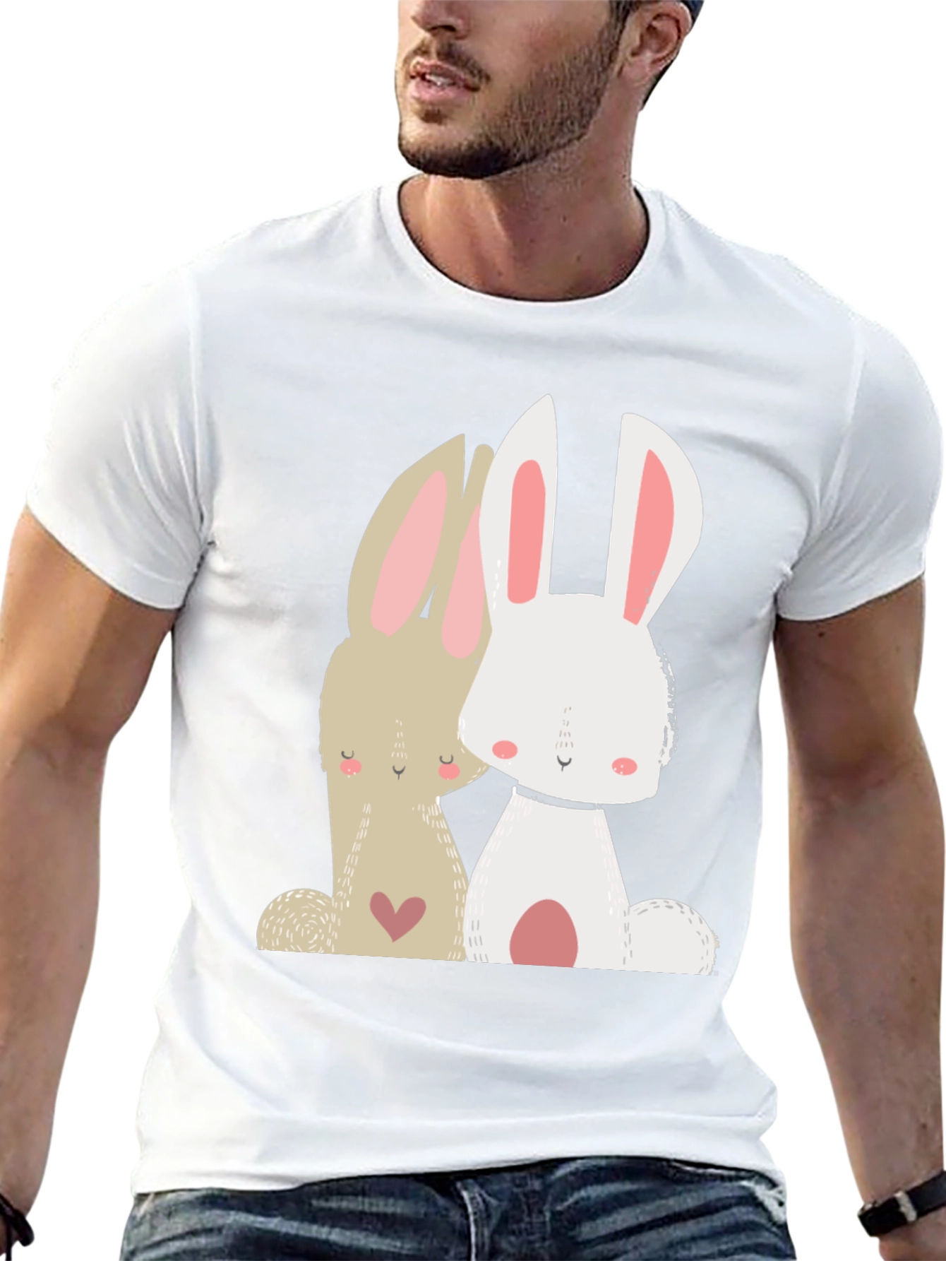 Cute Bunny Graphic Tee - Black Cotton Blend T-Shirt