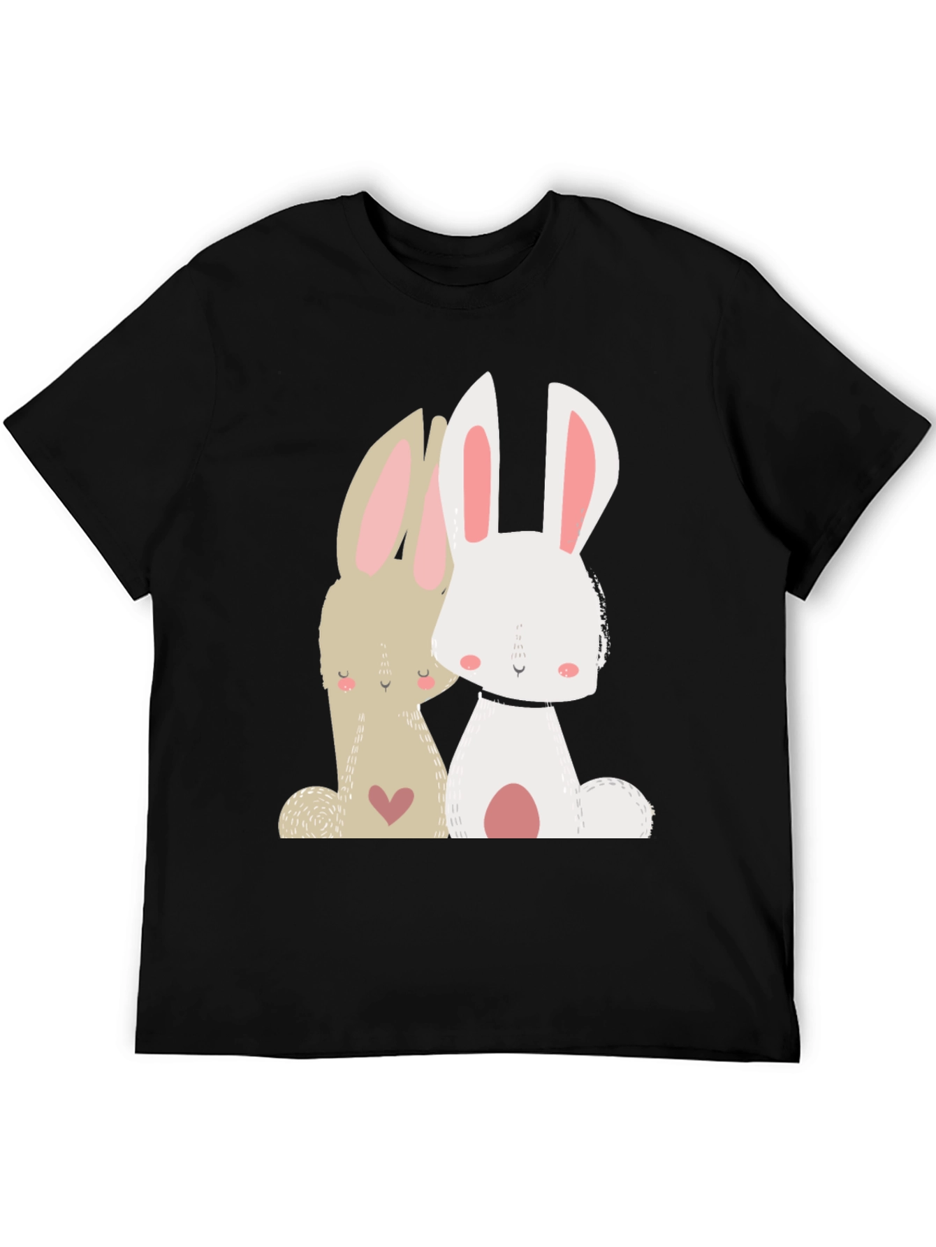 Cute Bunny Graphic Tee - Black Cotton Blend T-Shirt