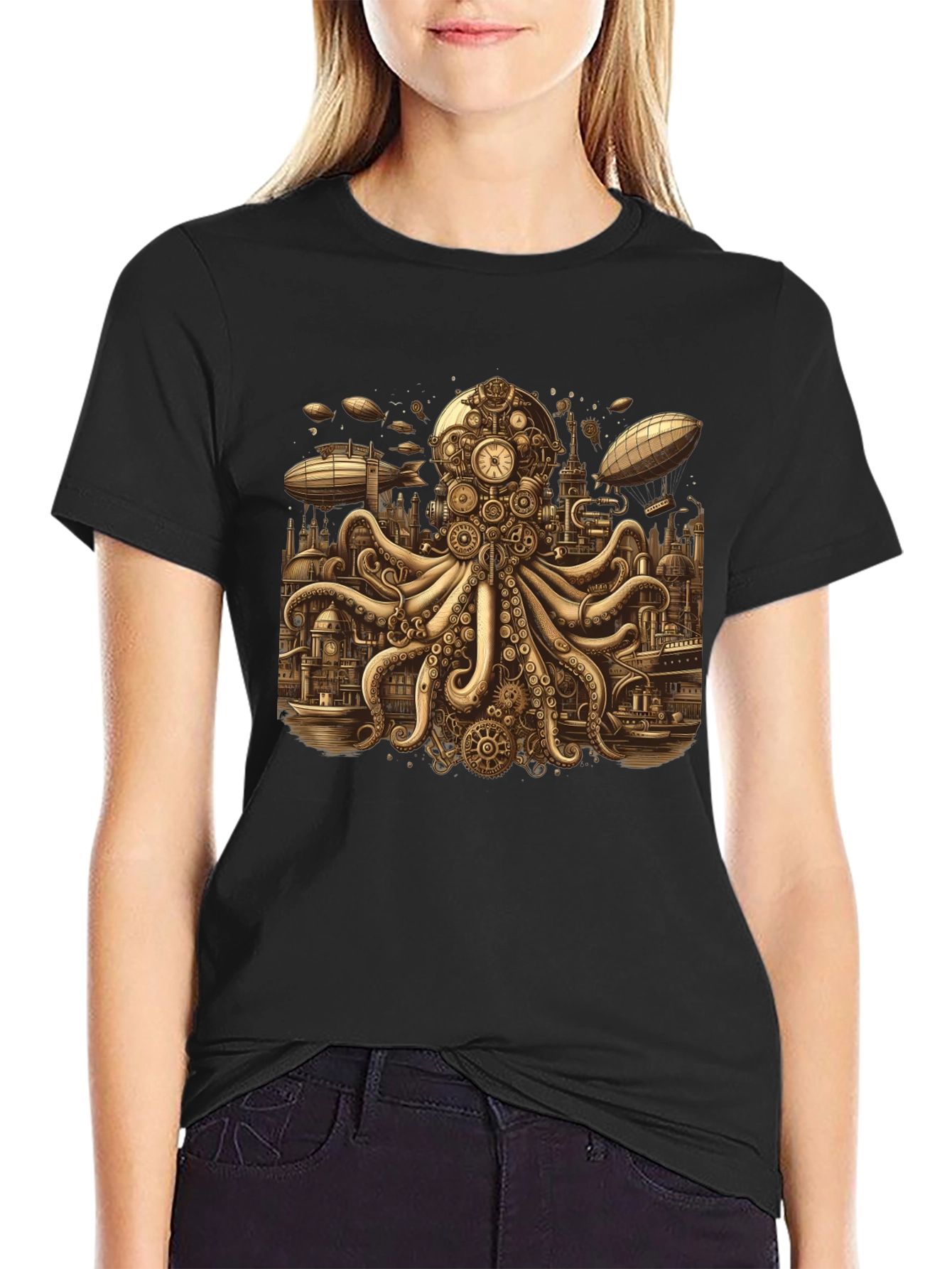 Steampunk Octopus Graphic Tee - Unique Gearwork Design