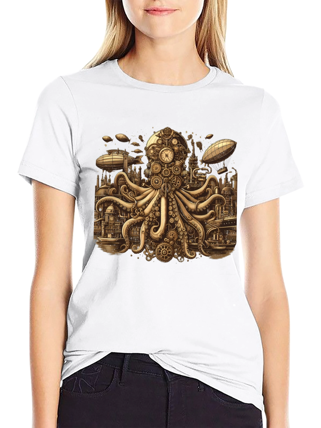 Steampunk Octopus Graphic Tee - Unique Gearwork Design
