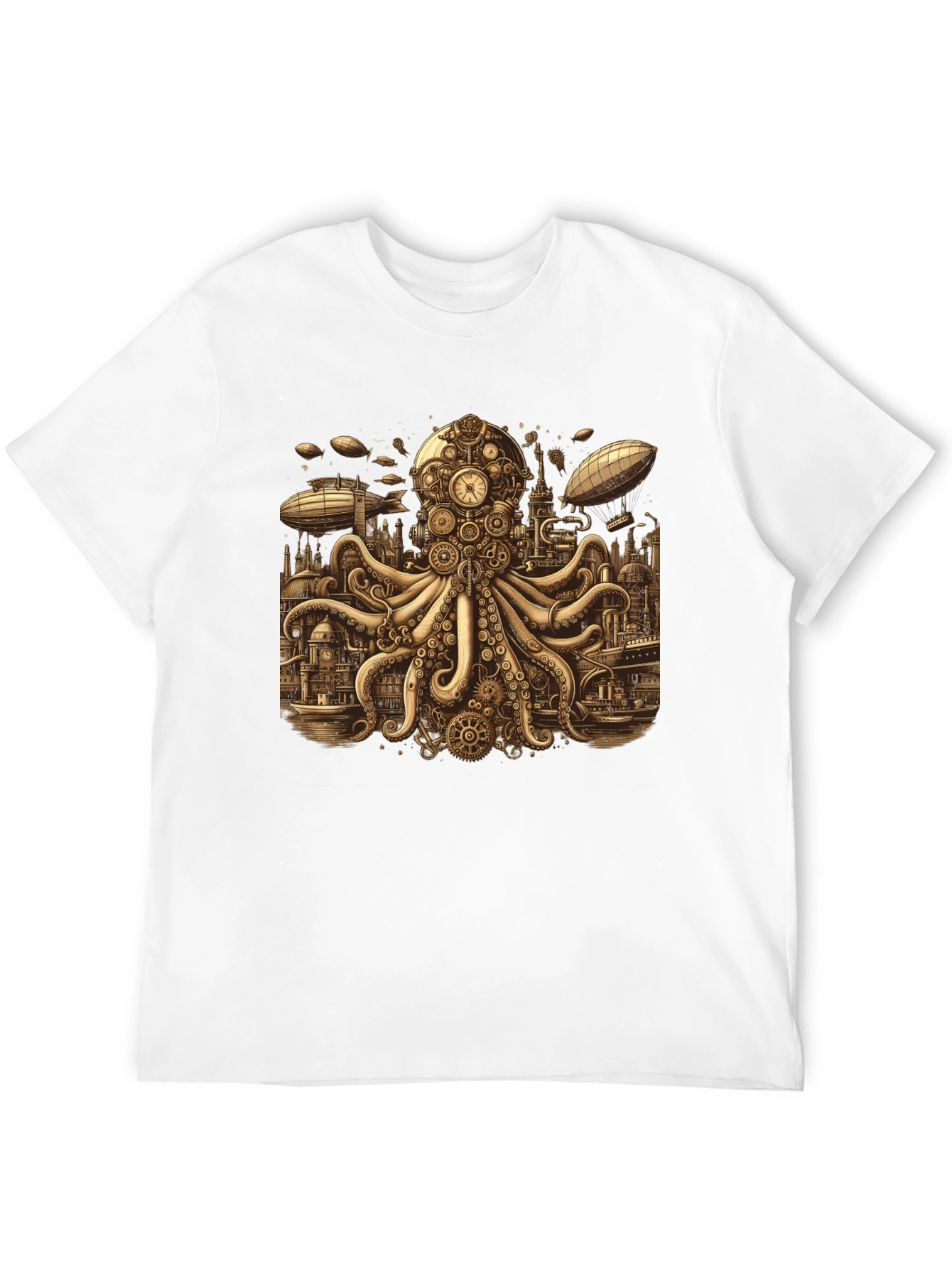 Steampunk Octopus Graphic Tee - Unique Gearwork Design