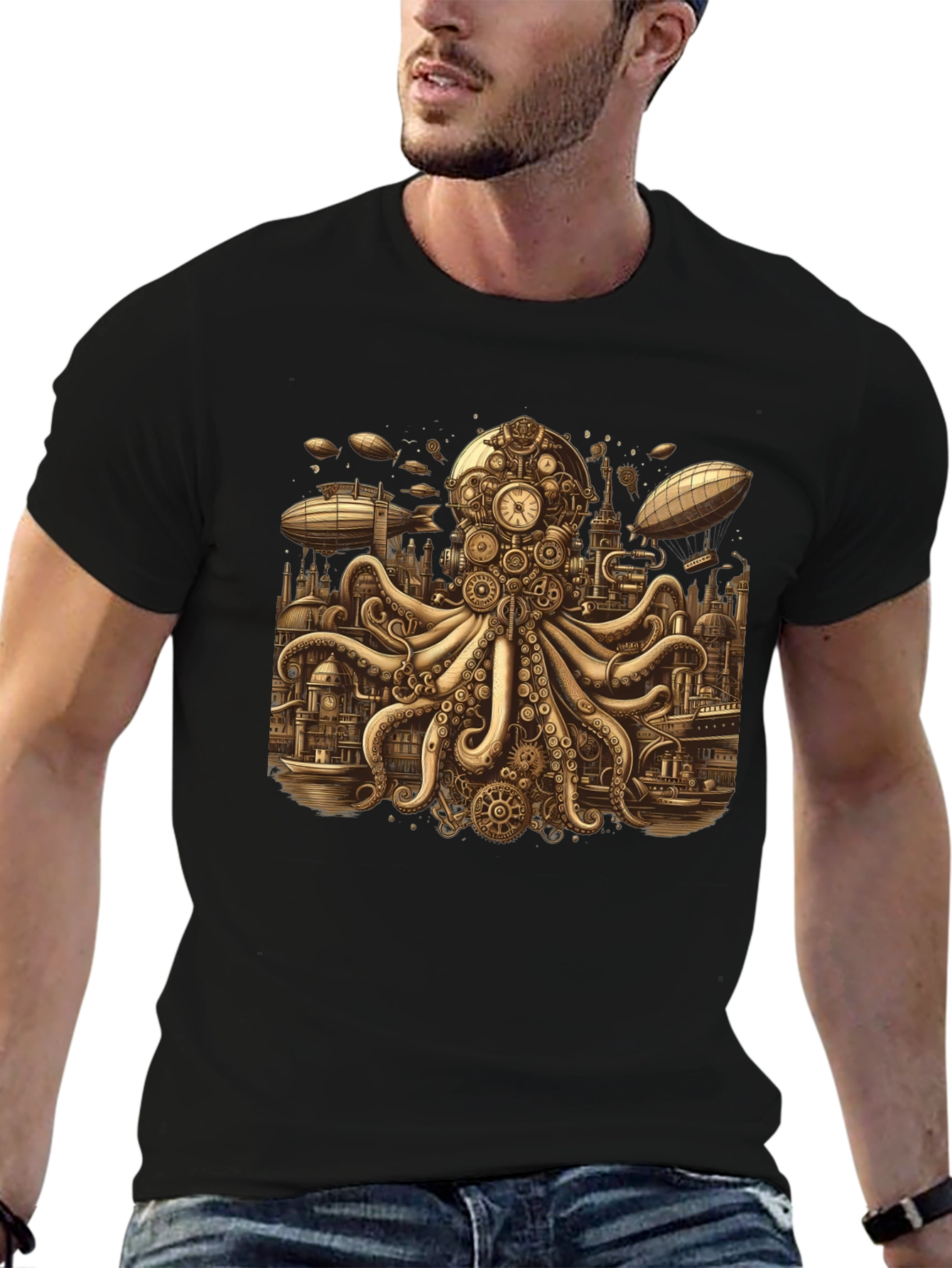 Steampunk Octopus Graphic Tee - Unique Gearwork Design