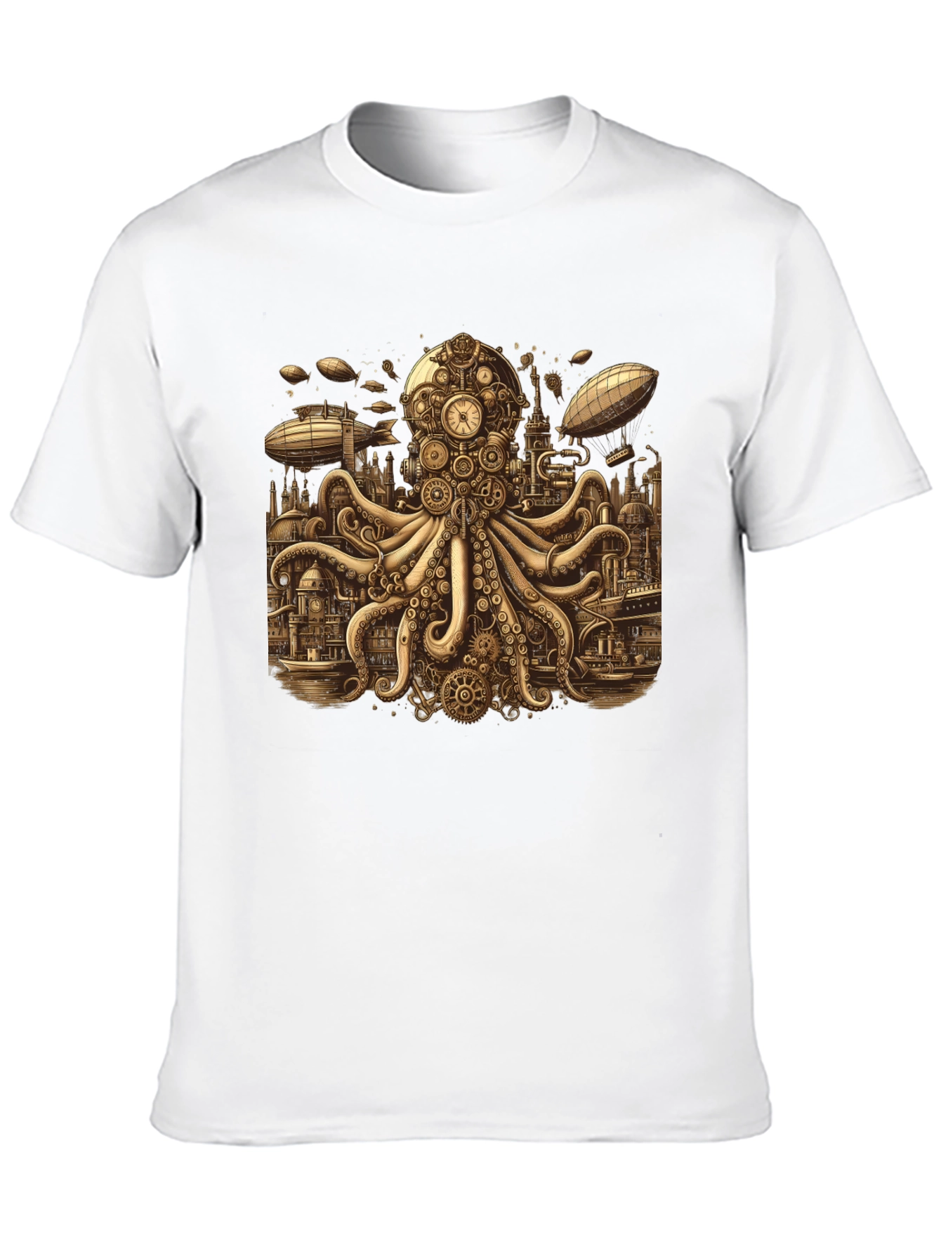 Steampunk Octopus Graphic Tee - Unique Gearwork Design