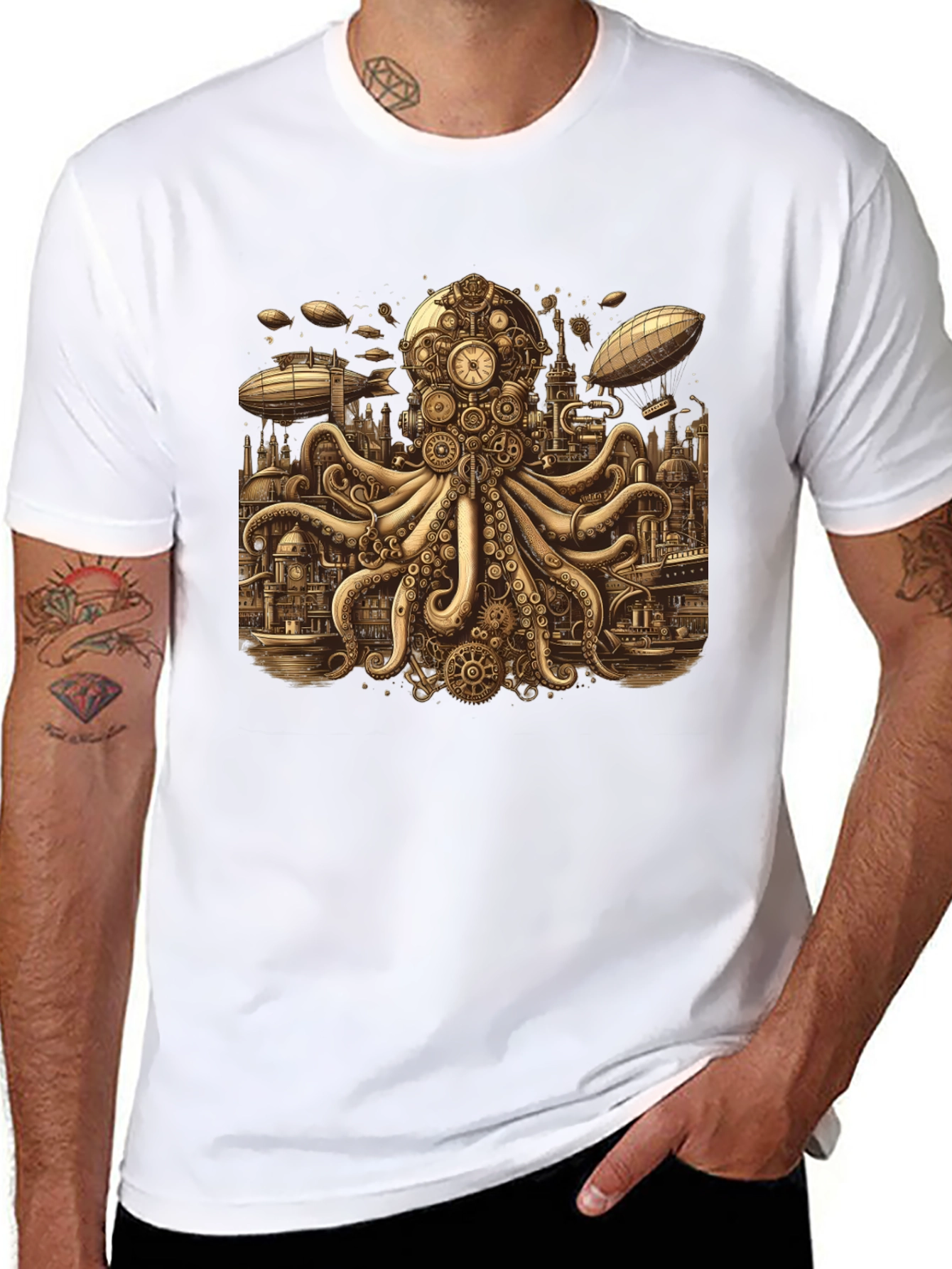 Steampunk Octopus Graphic Tee - Unique Gearwork Design